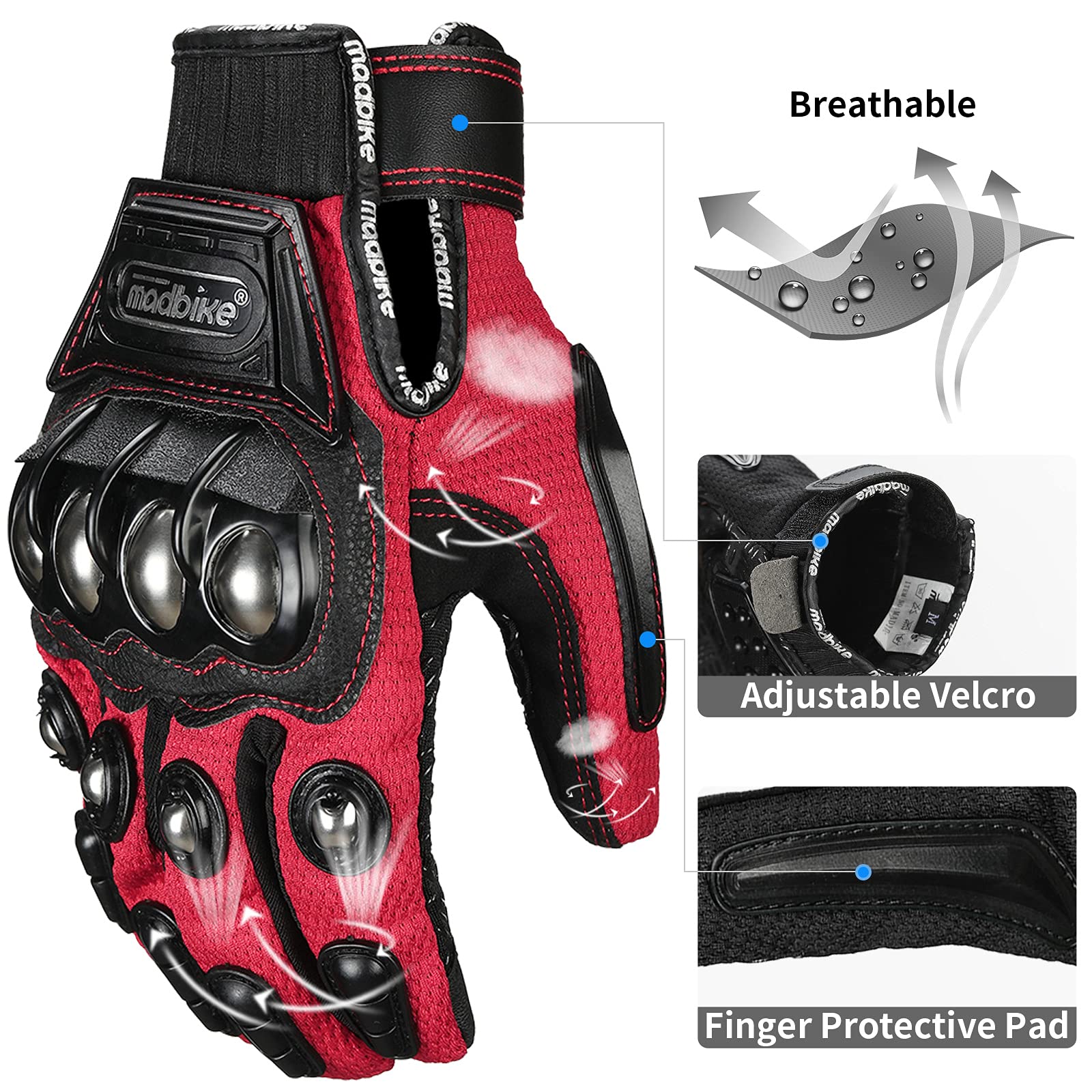 Ilm Alloy Steel Touchscreen Bicycle Motorcycle Motorbike Powersports Racing Gloves (M, Red) Model 10C
