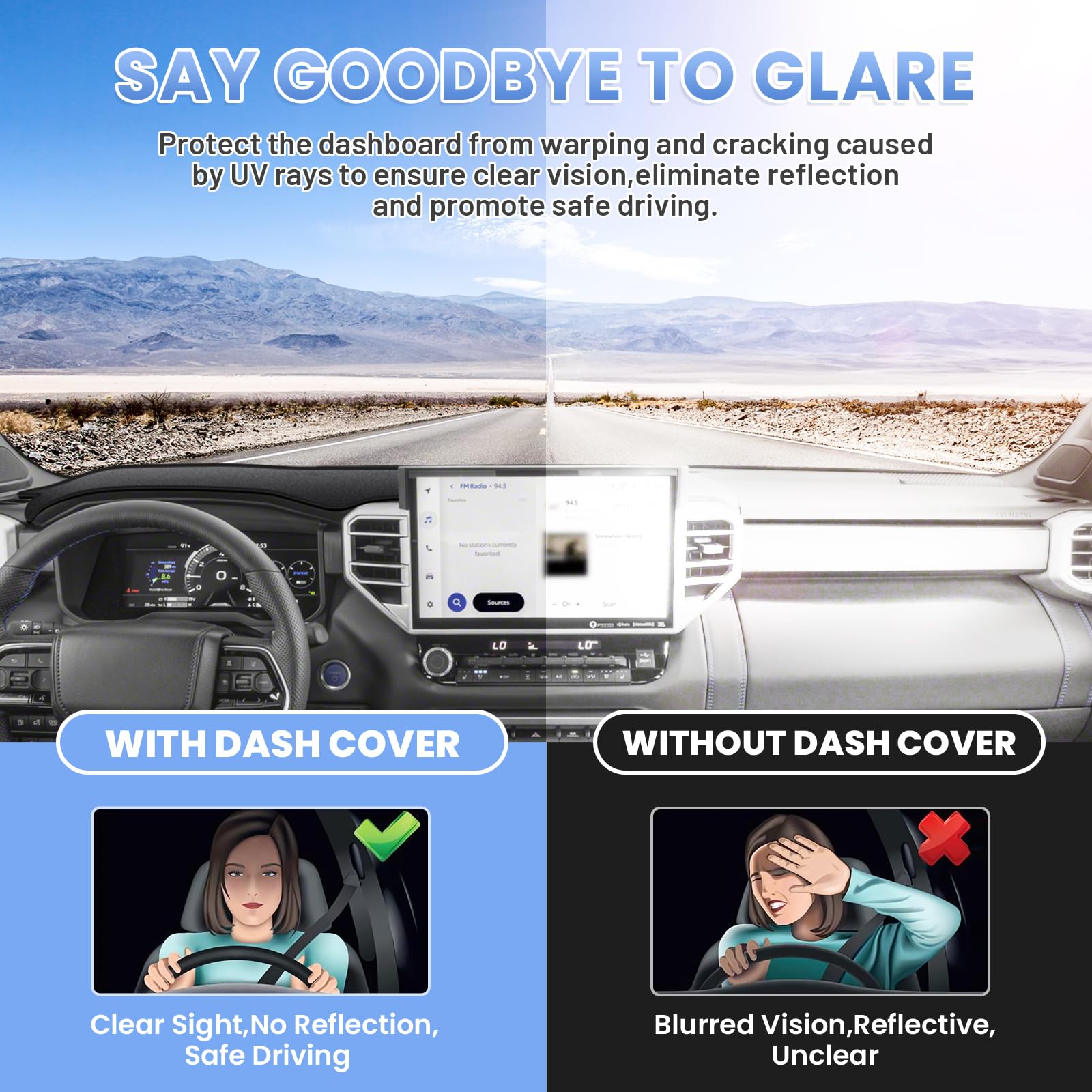 Sunsdrew Dash Cover For 2025 2024 2023 2022 Toyota Tundra Dashboard Cover Mat For Tundra Accessories Sun Shade Tundra Suede Dash