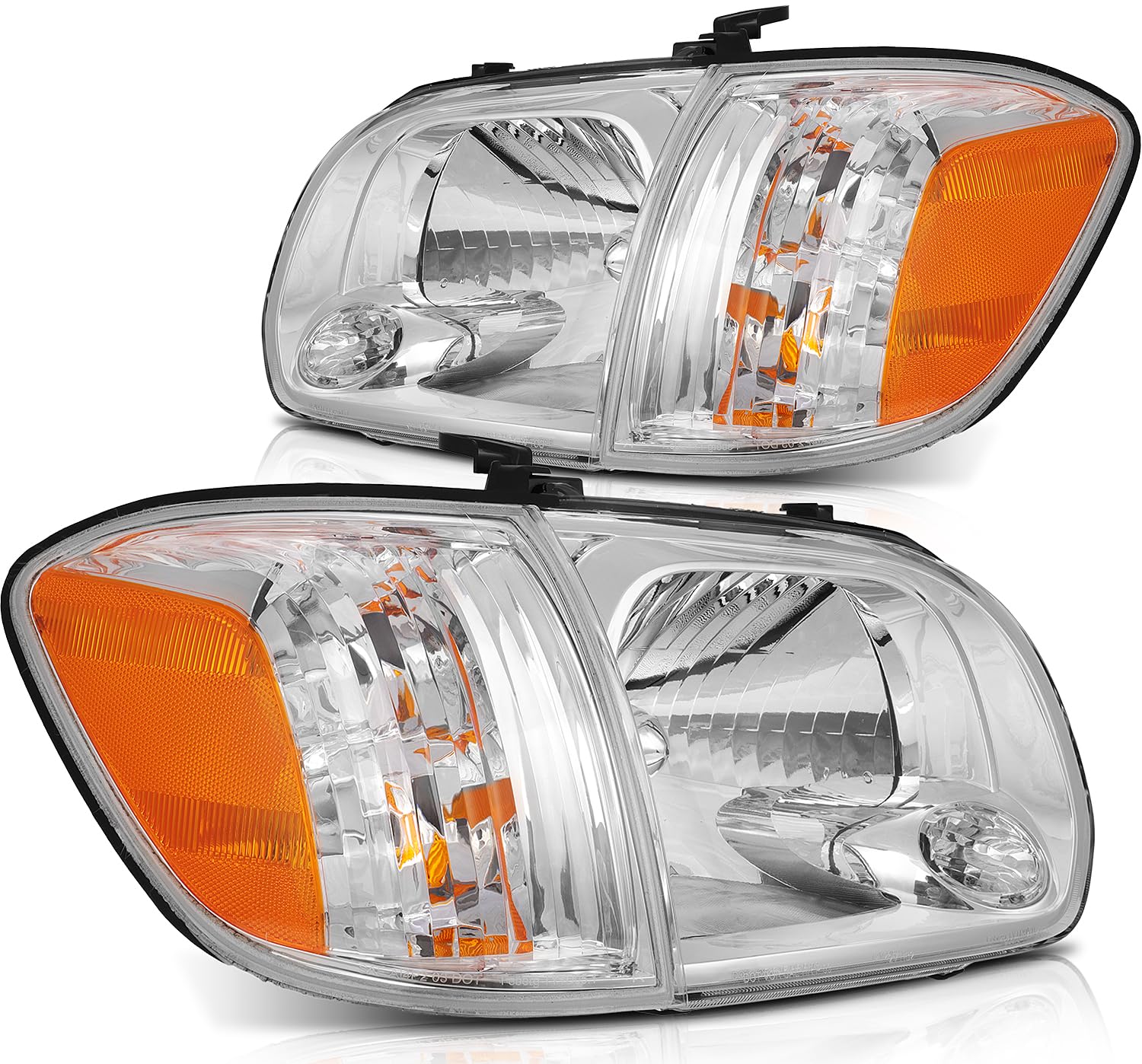 LSAILON Fit For Toyota Sequoia 2005-2007 For Toyota Tundra 2005-2006 Headlight Assembly Chrome Housing Amber Reflector Clear Len