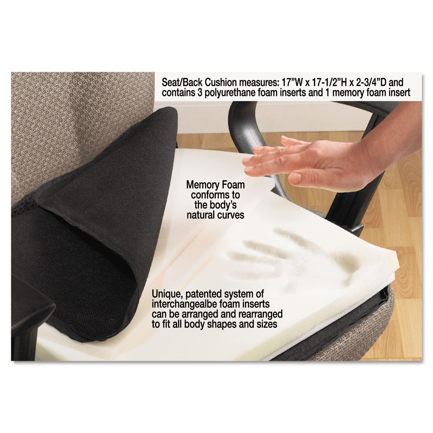 Master Caster 91061 Deluxe Seat/Back Cushion W/Memory Foam, 17W X 2 3/4D X 17 1/2H, Black