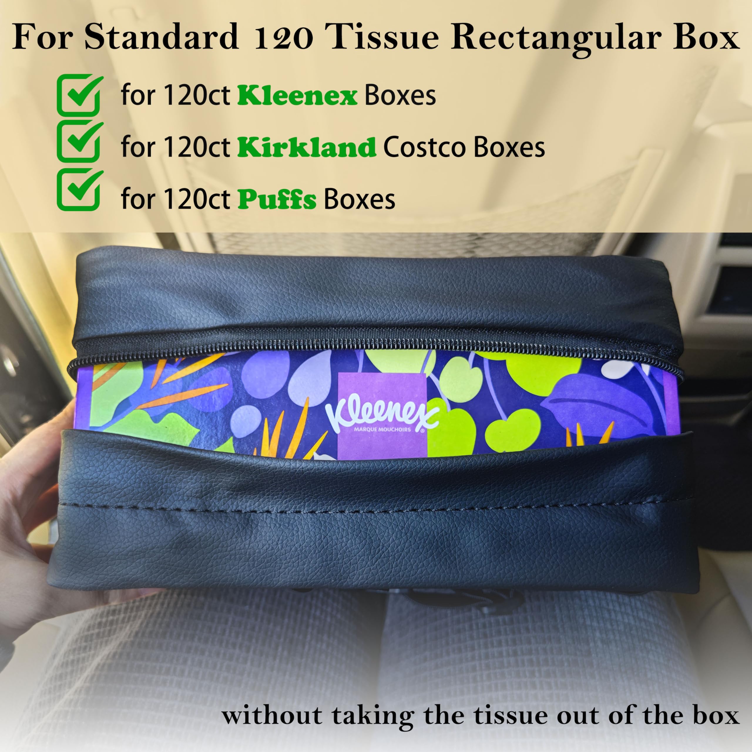 Car Tissue Holder For 120 Standard Tissue,Leather Pu Tissues Box Cover For Car Backseat,Extra Large Rectangle Napkin Holder Soft