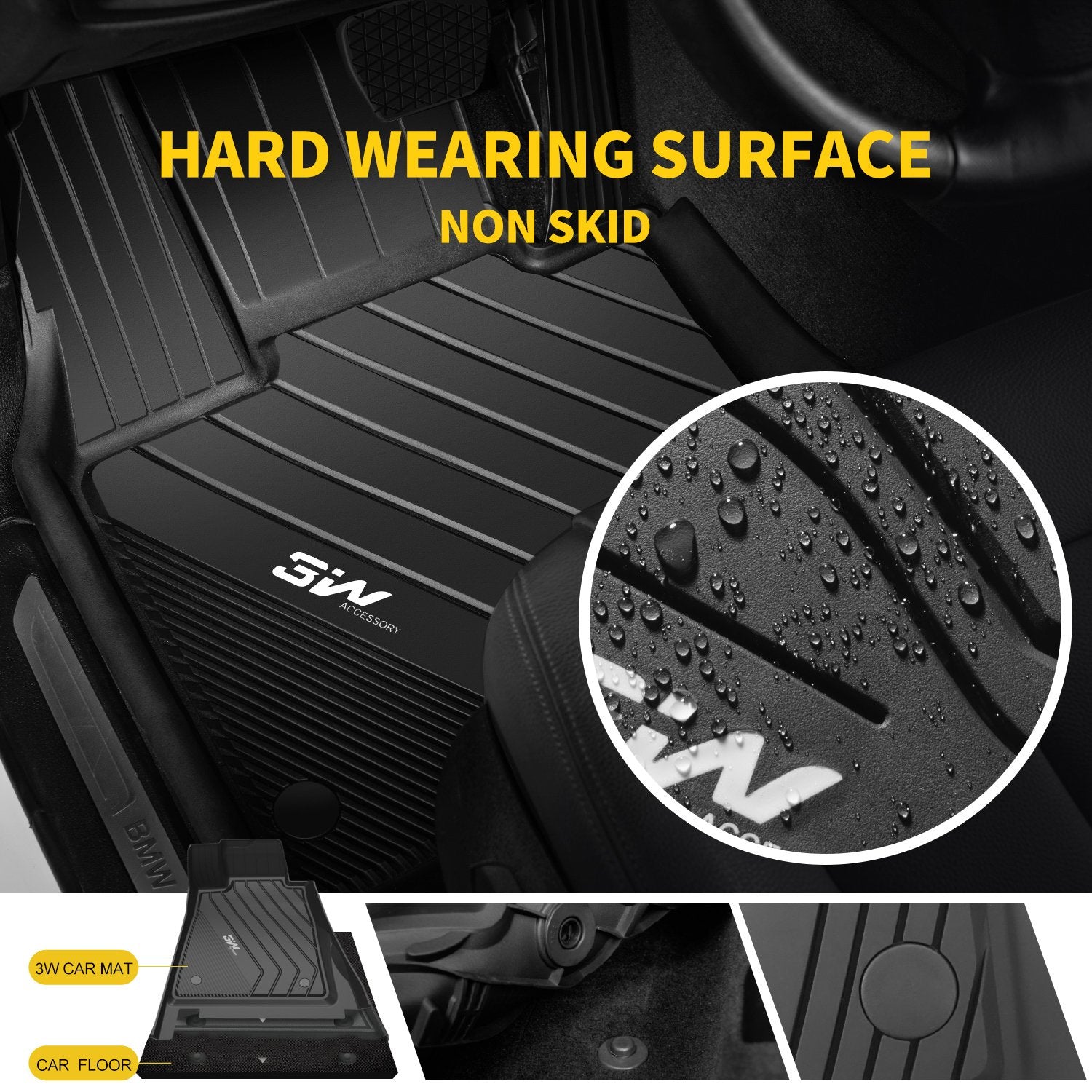 3W Floor Mats Custom Fit For Bmw X5 (F15) 2014-2018 / Bmw X6 (F16) 2015-2019, All Weather Tpe Floor Liner For Bmw X5 X6 1St & 2N