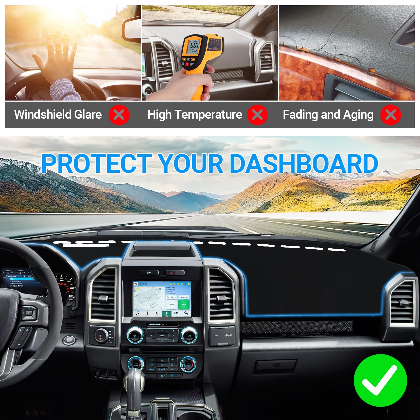 Shinehome Dashboard Cover Dash Mat Compatible With 2015 2016 2017 2018 2019 2020 Ford F150 Dash Covers Interior Dash Board Acces
