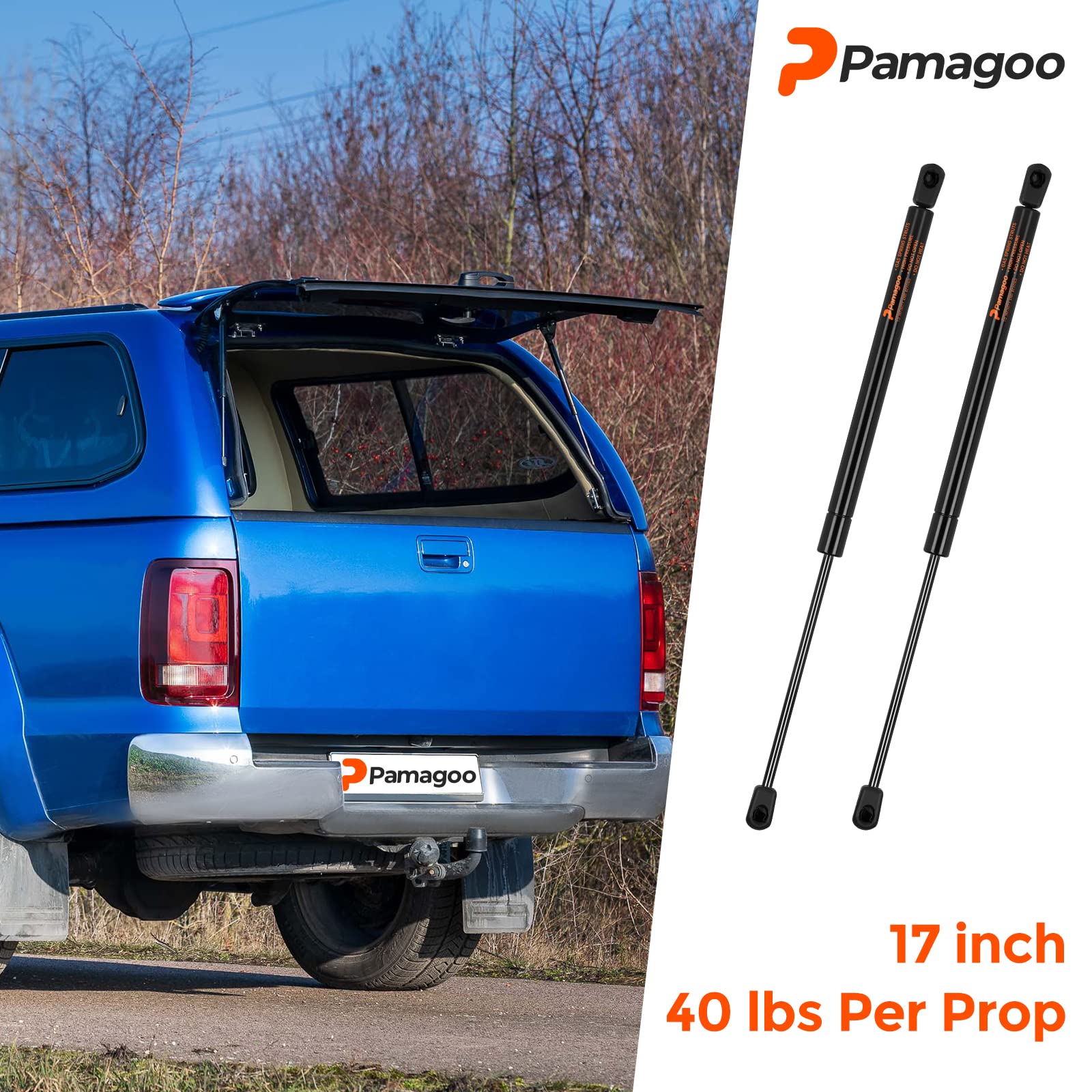 Pamagoo 17 Inch 40 Lbs Gas Strut C16-06874 Sg359011, 17' Gas Prop Spring Shock Lift For Camper Shell Rear Topper Window Pickup Cap Canopy Door, 2 Pack