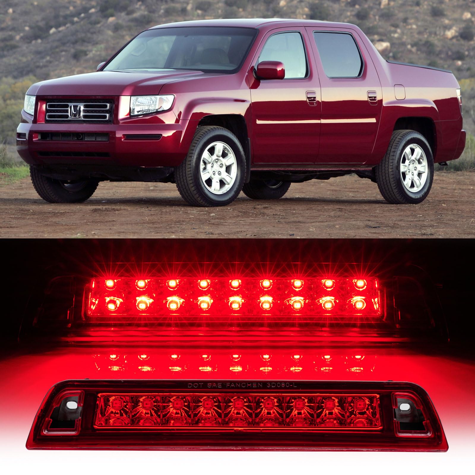 Cxdar Third 3Rd Brake Light Led For 2006-2014 Honda Ridgeline, High Mount Rear Brake Lights Assembly For 06-14 Ridgeline, Waterp