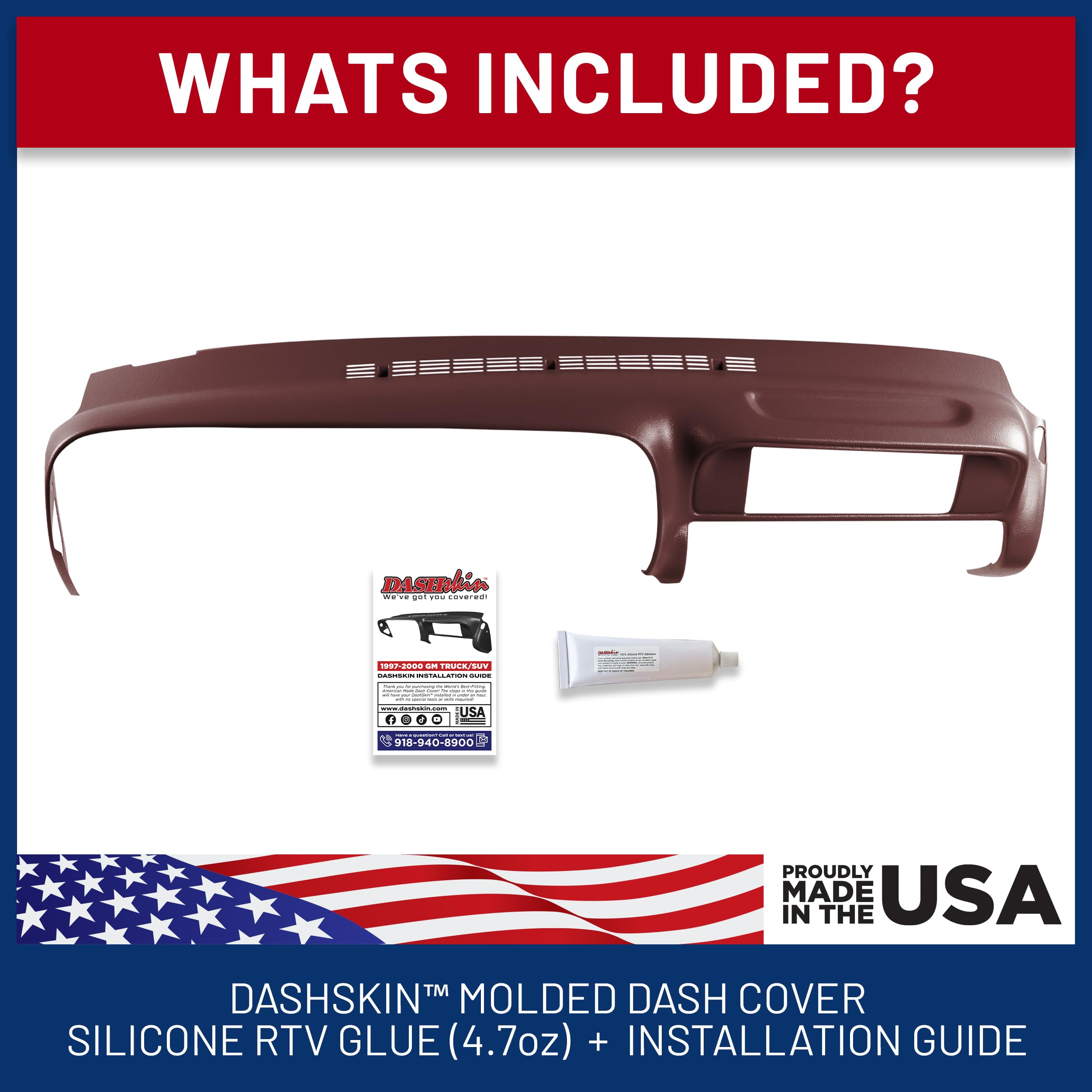 Dashskin Molded Plastic Dash Cover Compatible With 1997-2000 C1500 K1500 Tahoe Suburban Yukon & 1997-2000 Escalade In Ruby - Mad