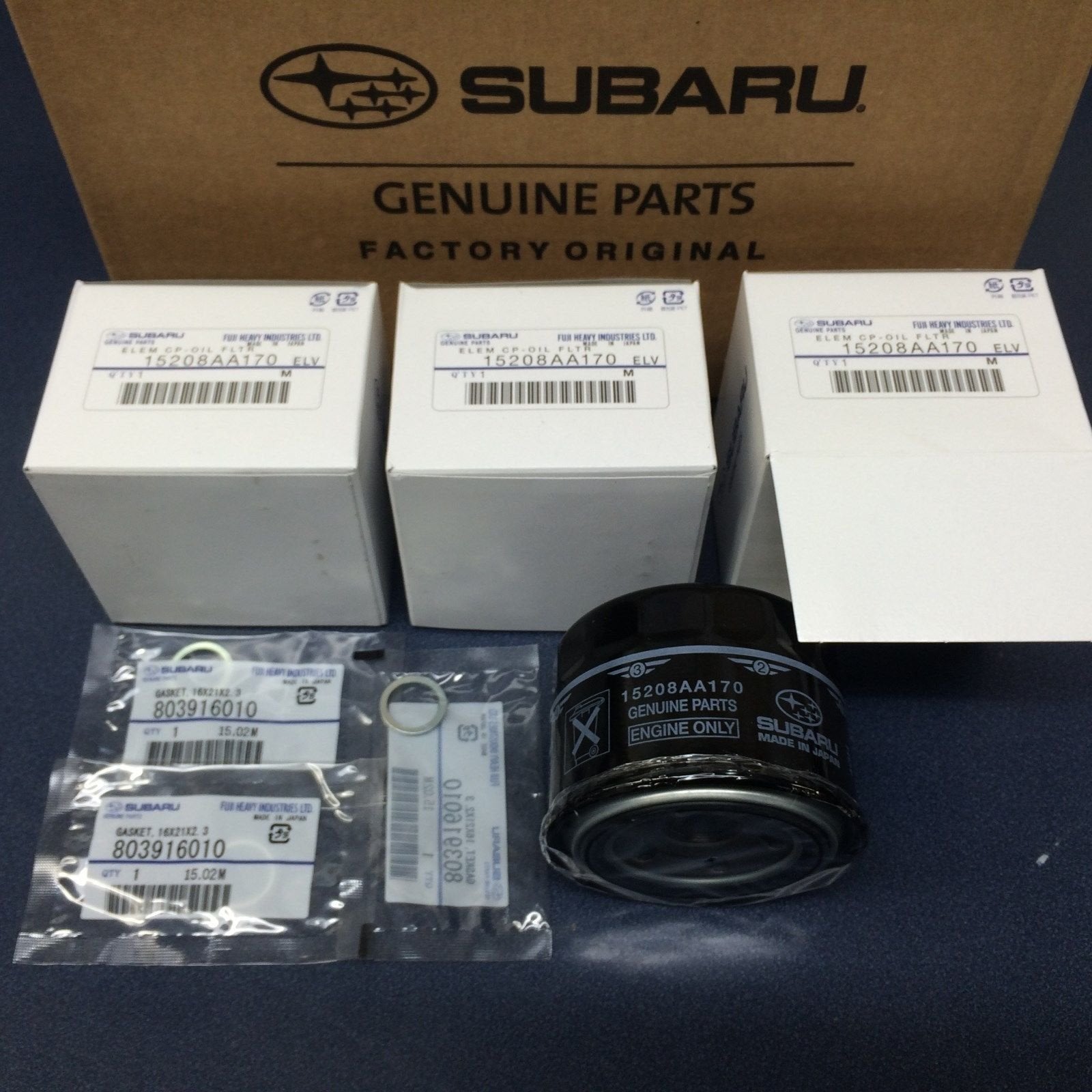 Subaru Engine Oil Filter & Crush Gasket (3 Pack) 2015-2020 WRX 2.0 15208AA170 OEM