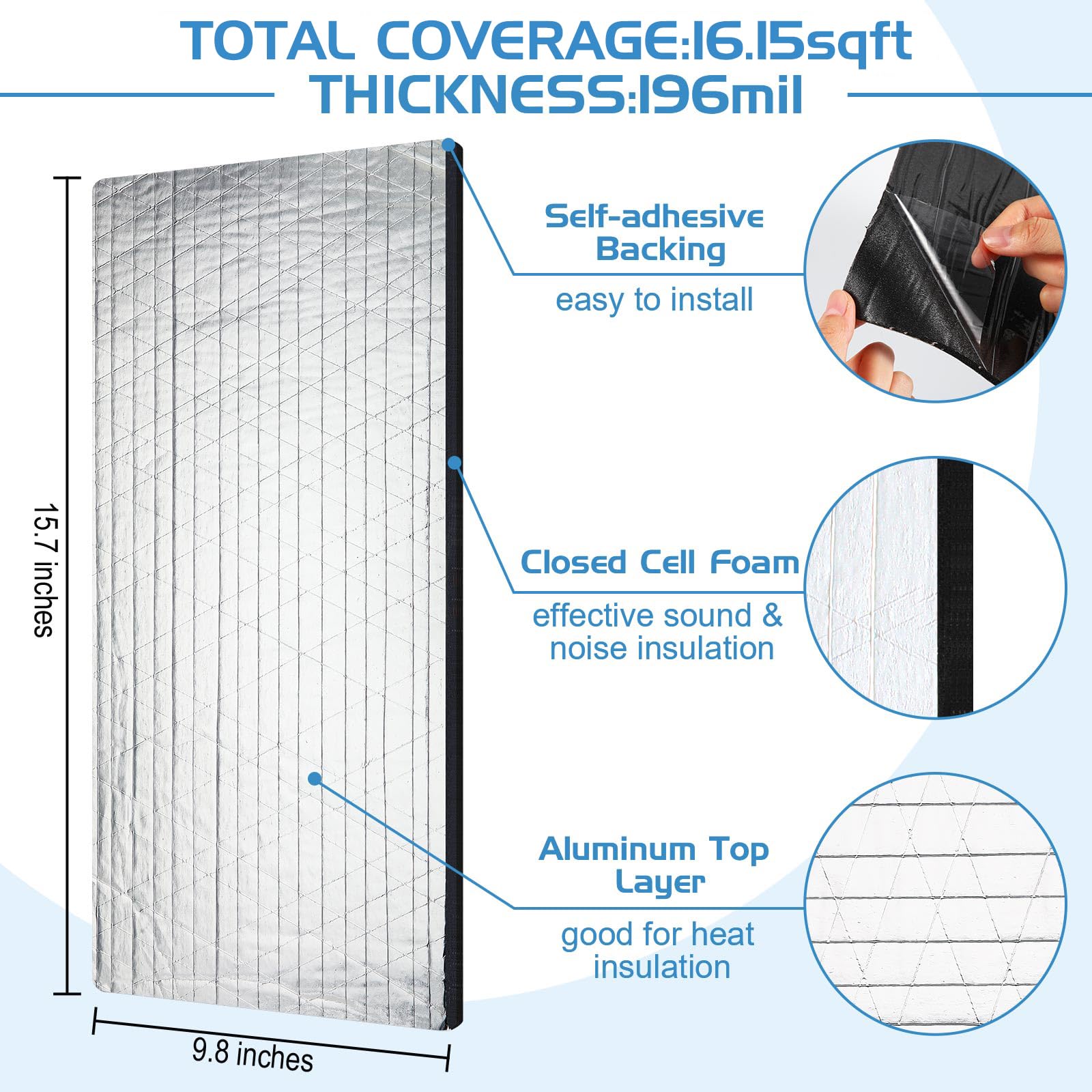 Tallew 9 Pcs 196 Mil Car Sound Deadening Mat Sound Deadener Automotive Audio Noise Insulation Dampening Insulation Mat With Rubb
