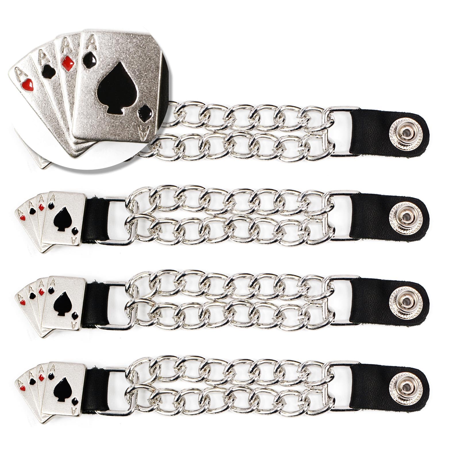 Milwaukee Leather 4 Aces Medallion Vest Extender - Double Chrome Chains Genuine Leather 6.5'' Extension 4-PCS MLA6007SET - 4 Inc