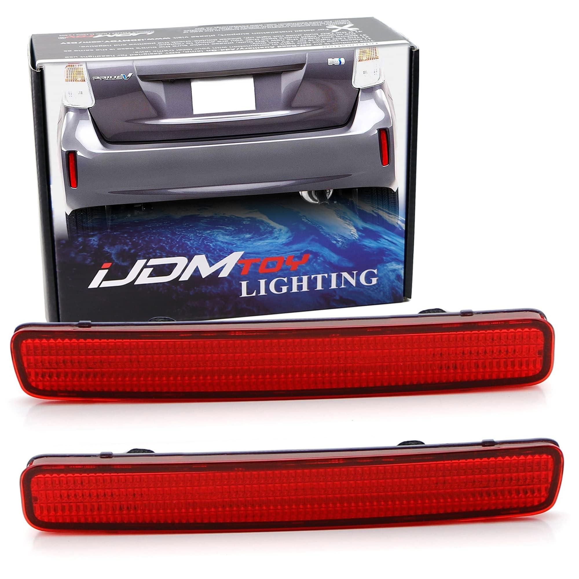 Ijdmtoy Red Lens Rear Bumper Reflector Lenses Compatible With 2012-2017 Toyota Prius V & 2014-2016 Scion Tc, Oe-Spec Lh Rh Assem