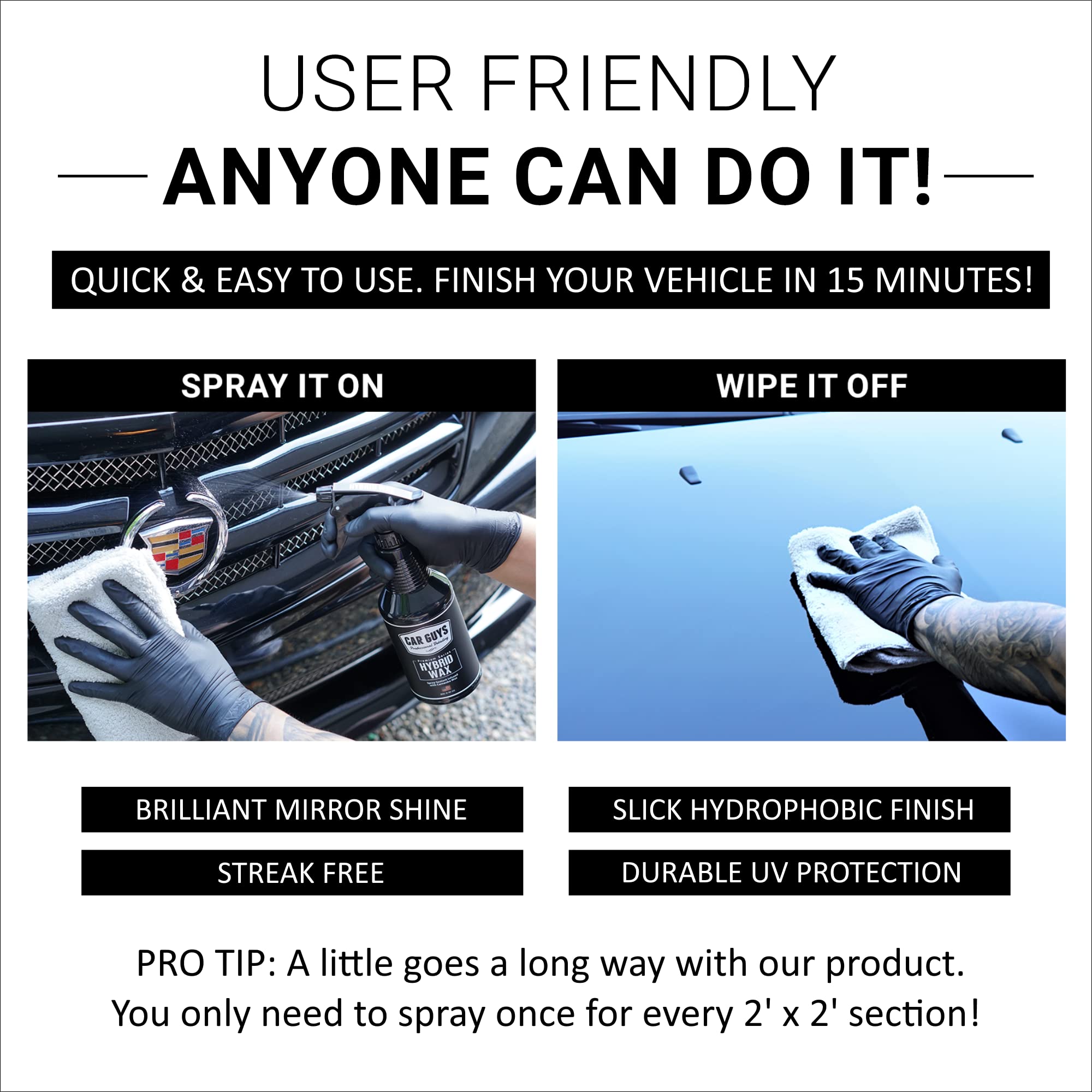 Car Guys Hybrid Spray Wax 1 Gallon Refill | Advanced Car Wax | Long Lasting And Easy To Use | Safe On All Surfaces | 1 Gallon (Sprayer Not Included)