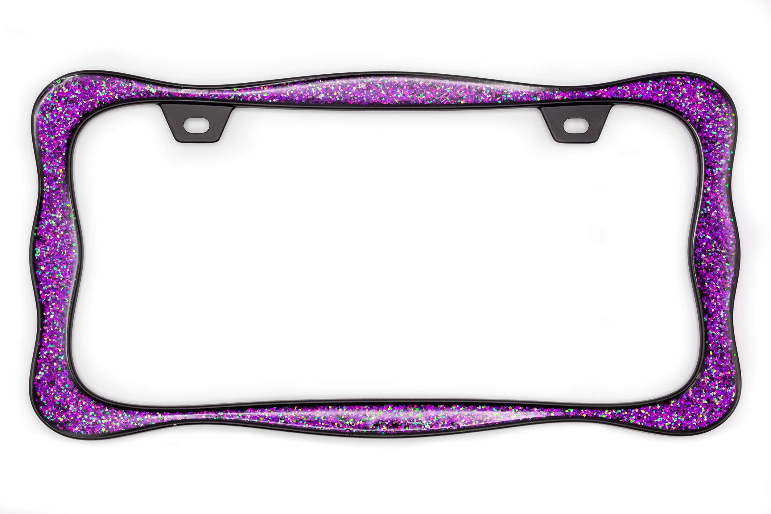 Creathome 3D Shining License Plate Frame, Black Powder Coated With Purple Chunky Gliter, Pure Zinc Alloy Metal
