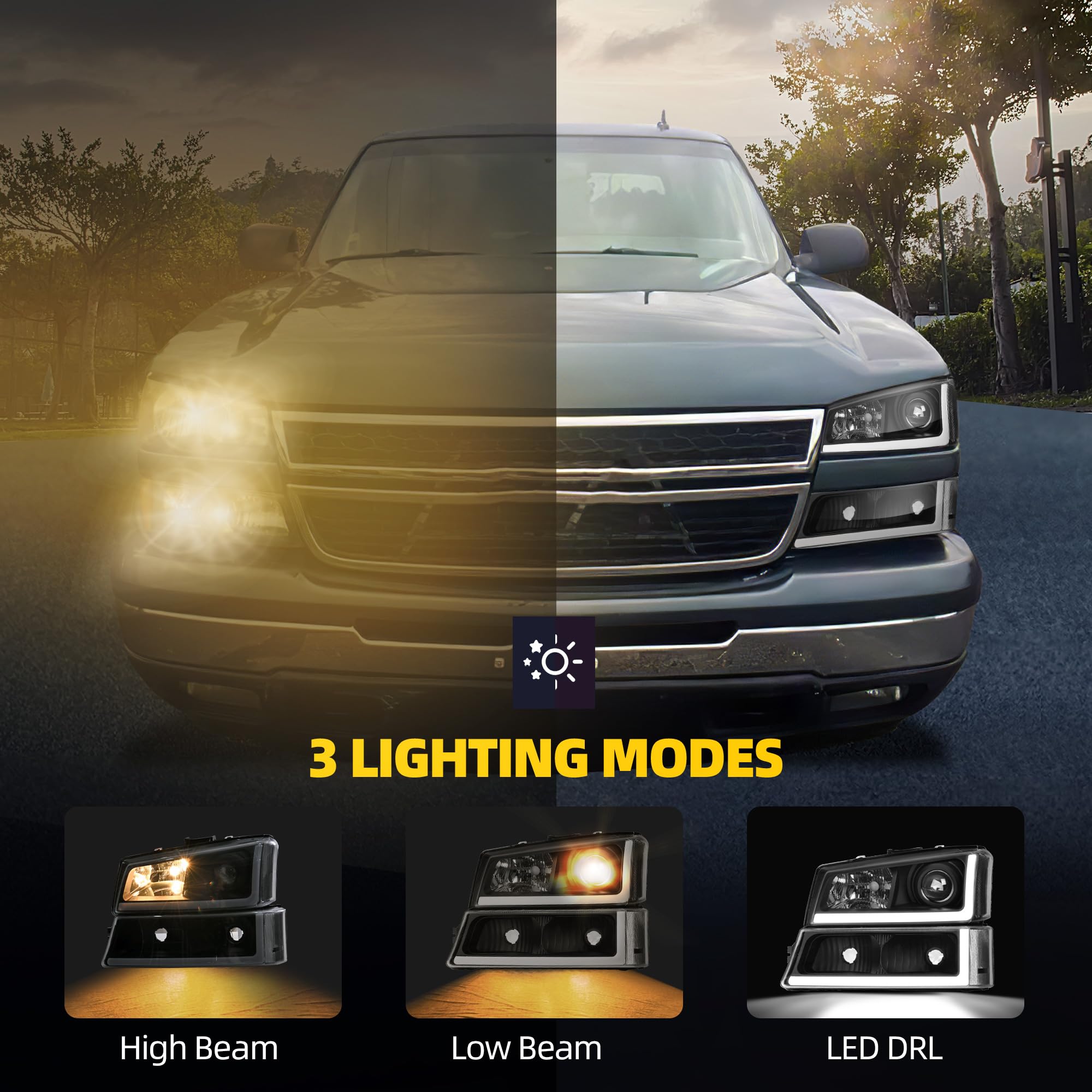 Dwvo Projector Headlight Assembly Compatible With 2003 2004 2005 2006 Chevy Avalanche Silverado 1500 1500Hd 2500 2500Hd 3500/200