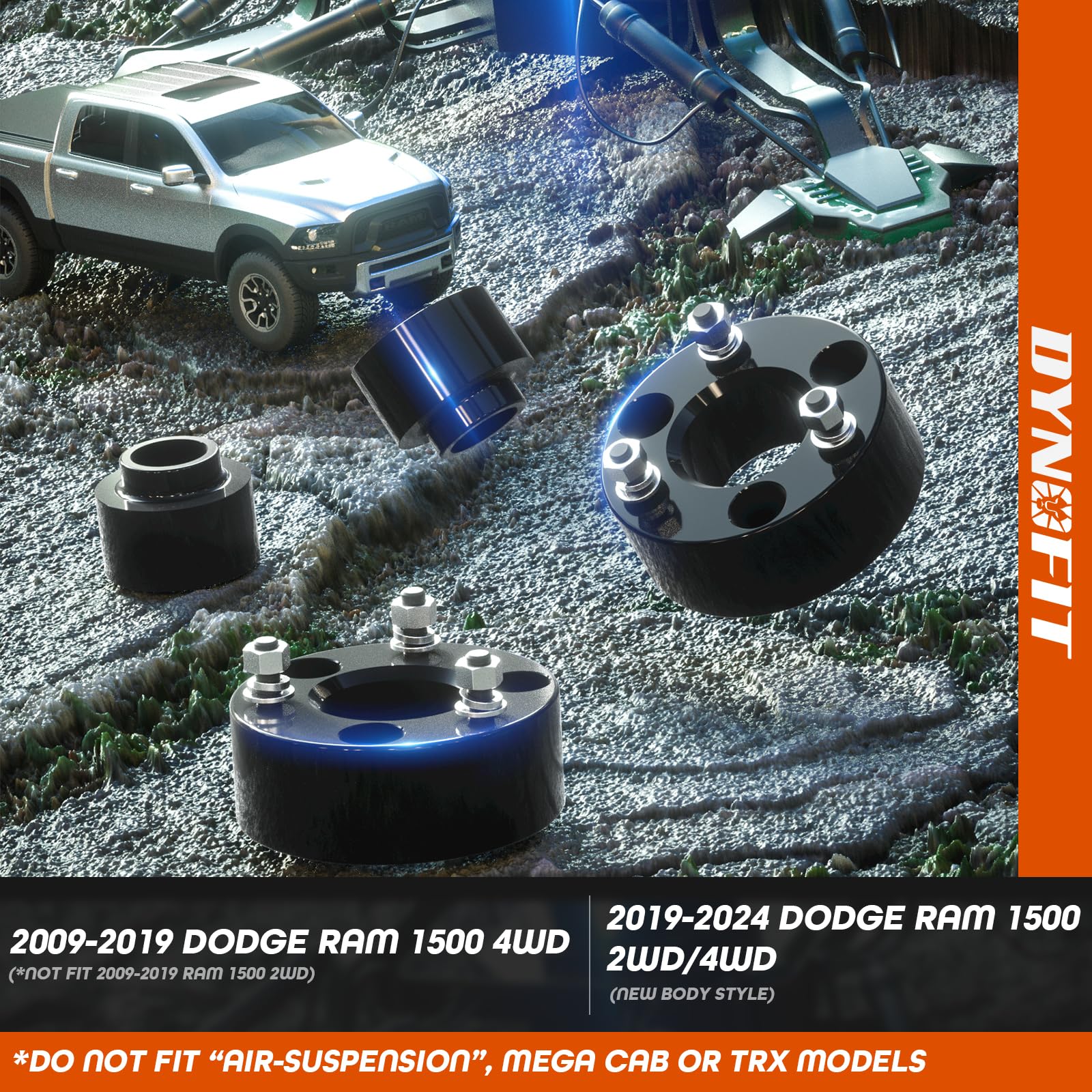 3 Front And 2 Rear Leveling Lift Kits For Ram 1500 4X4 4Wd Coil Spring, Dynofit Raise 3 Inch Front Strut Spacers And 2 Inch Rear Lift Spacer For Do-Dge Ram Suspension Lift Kits 2009-2024