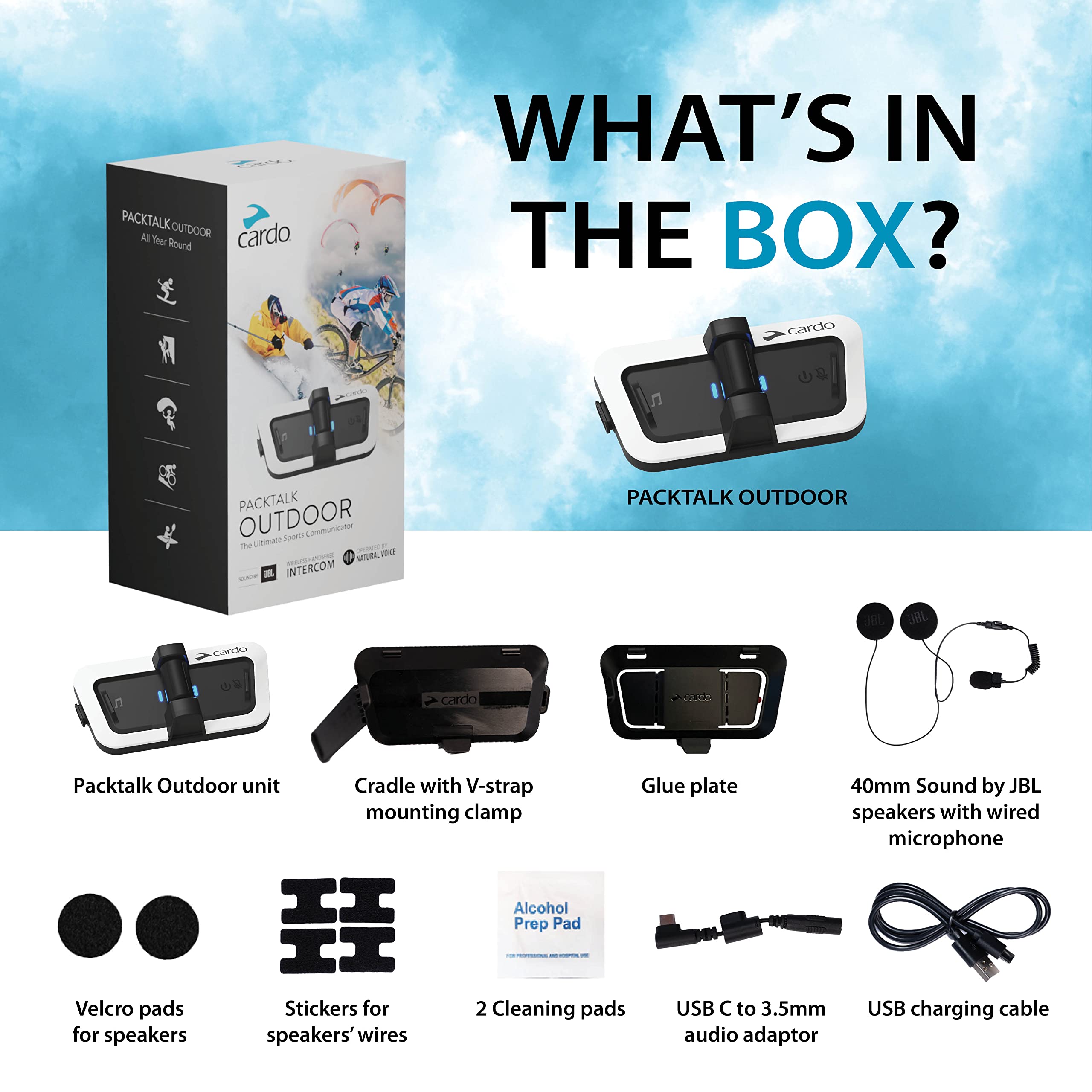 Cardo Packtalk Outdoor Helmet Communication System, Great For Ski, Snowboard And Cycling (White, Single Pack)