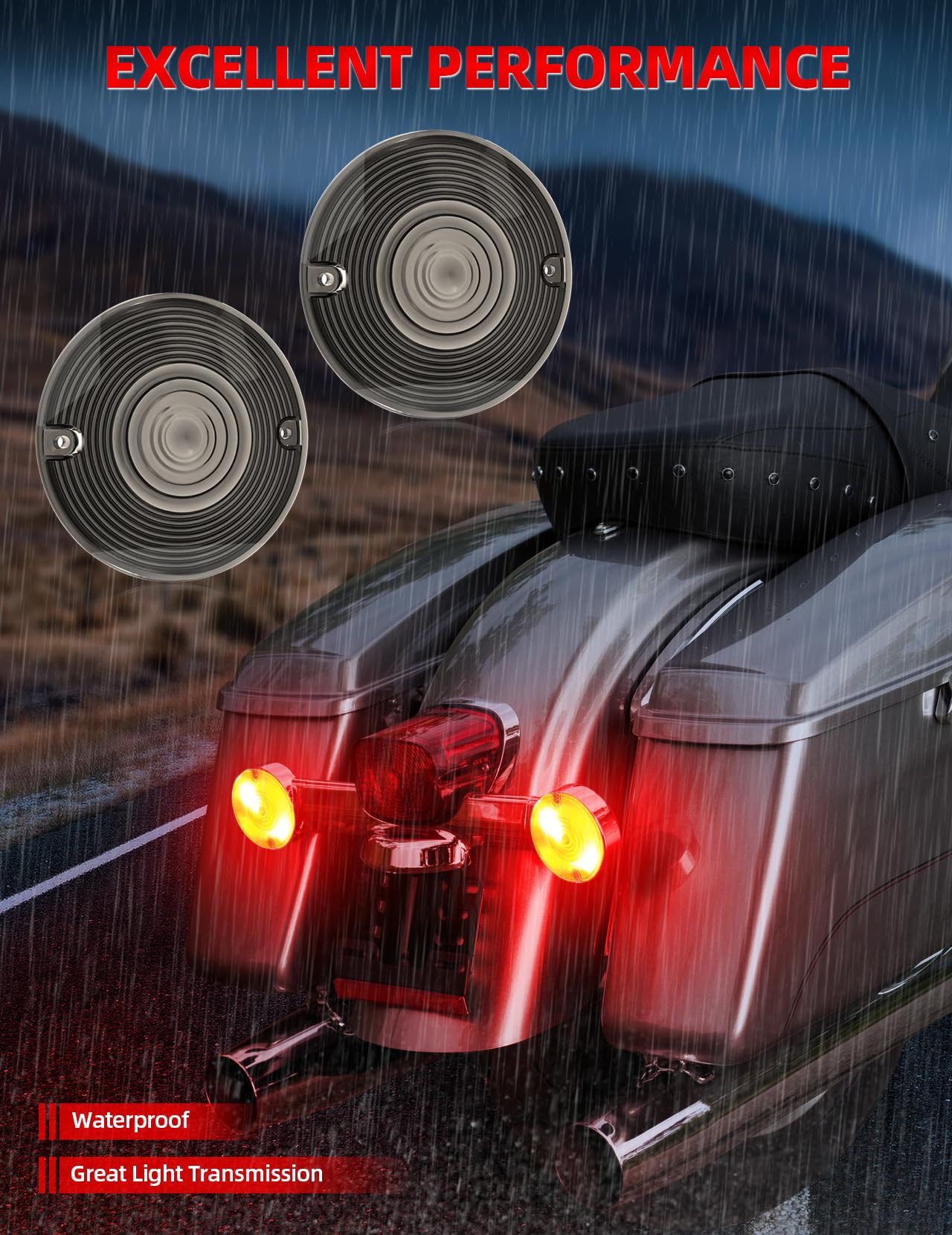 Amazicha Smoke 3 1/4 Inch Flat Turn Signal Lenses Covers Kit Compatible for Harley Davidson Touring Road King Road Glide Heritag