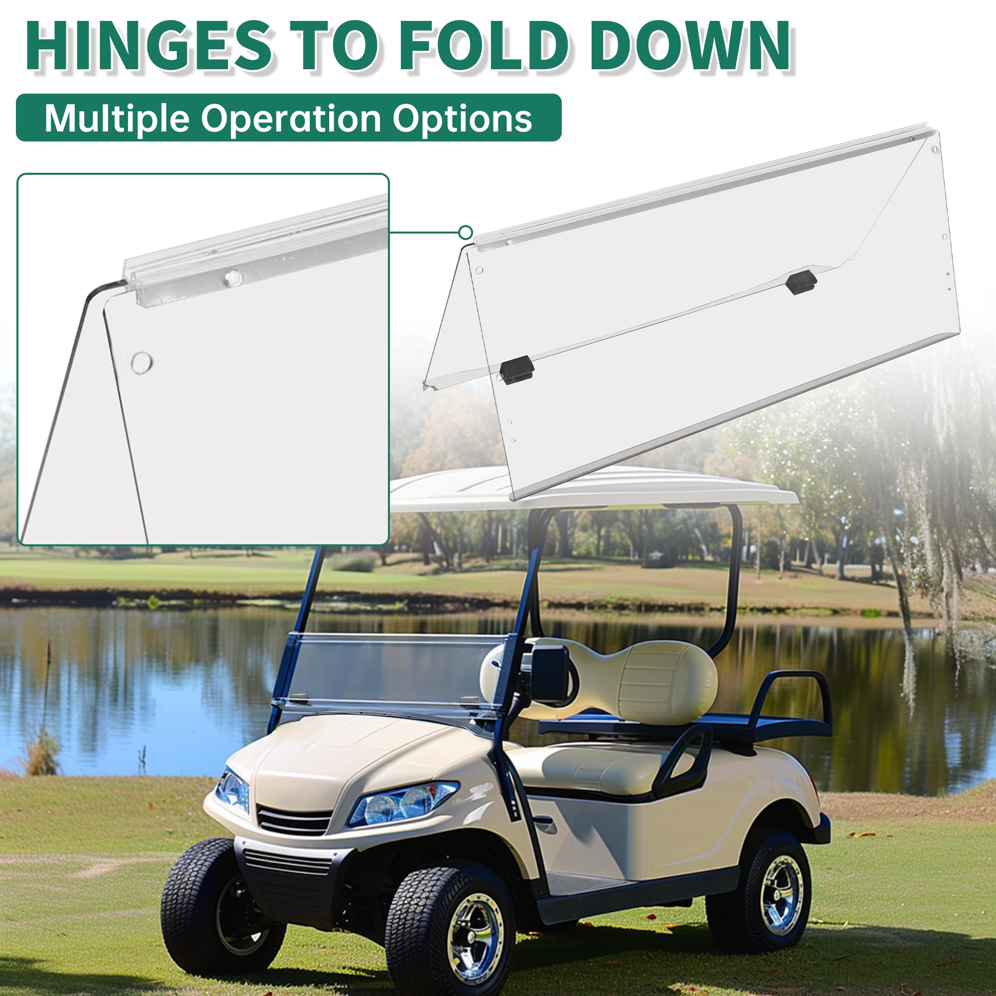 Clear Windshield Compatible With 2007-2016 Yamaha Drive G29 Gas Or Electric Models Folding Down Impact Resistant Windshield 38.7