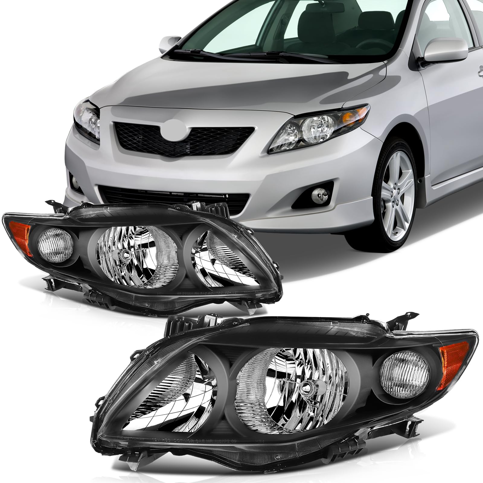 SCITOO Headlights for 2002 2003 2004 for Acura RSX Pair Headlight Assembly Black Housing Clear Reflector 33101S6MA01