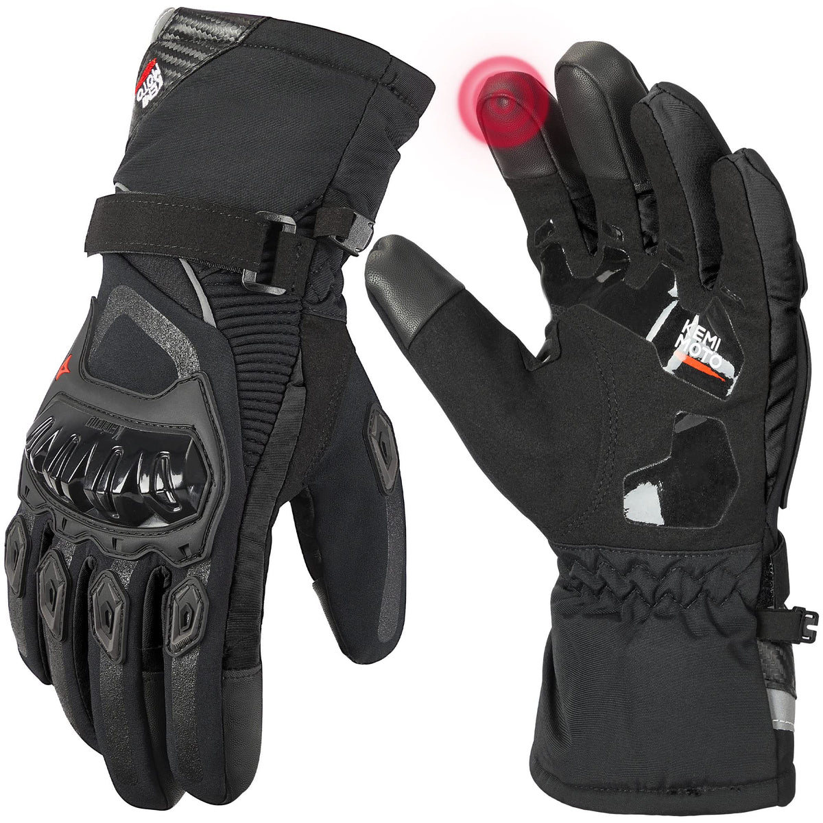 Kemimoto Winter Motorcycle Gloves, Rainproof Riding Gloves With Touchscreen, Motorcycle Winter Gloves For Men, Warm Motorcycle Gloves For Riding, Atv, Utv, Snowmobile - Red, Medium
