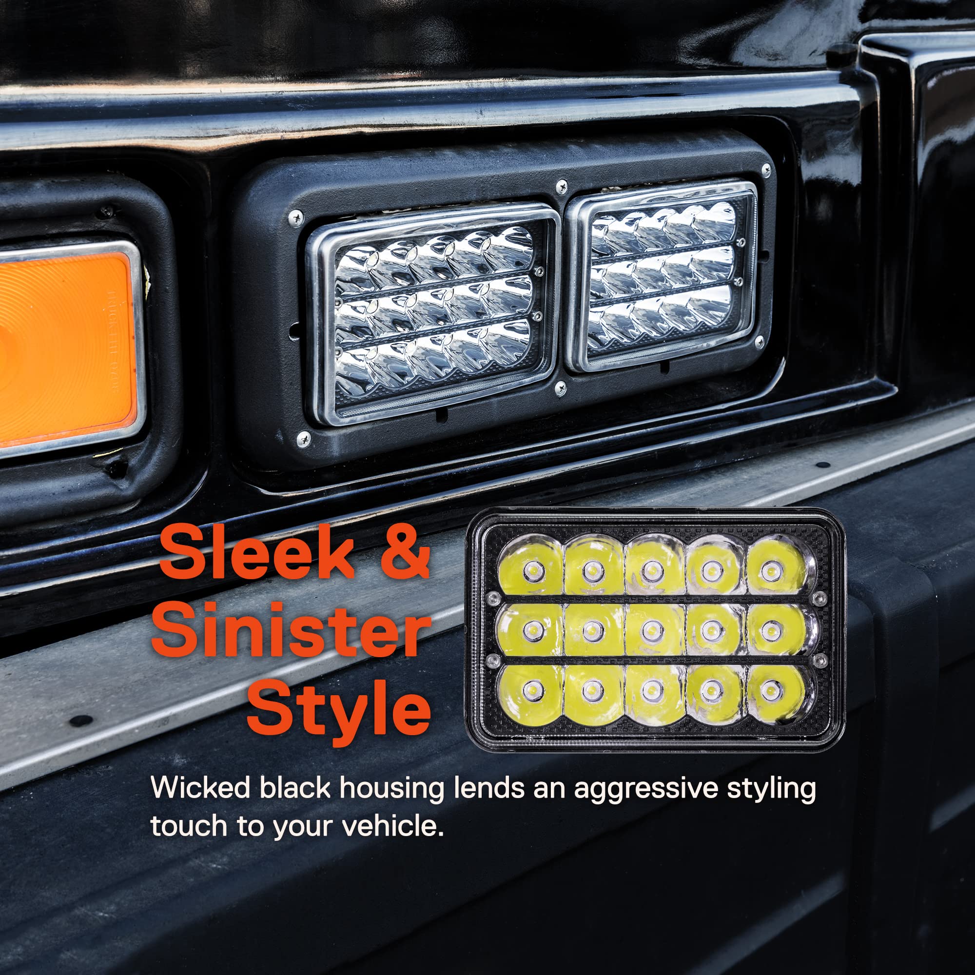 True Mods 2Pc Black 6X4 4X6 Inch Led Headlights Replacement [45W] [H4 Socket] [High/Low Sealed Beam] H4652 H4666 H6545 H4651 H46