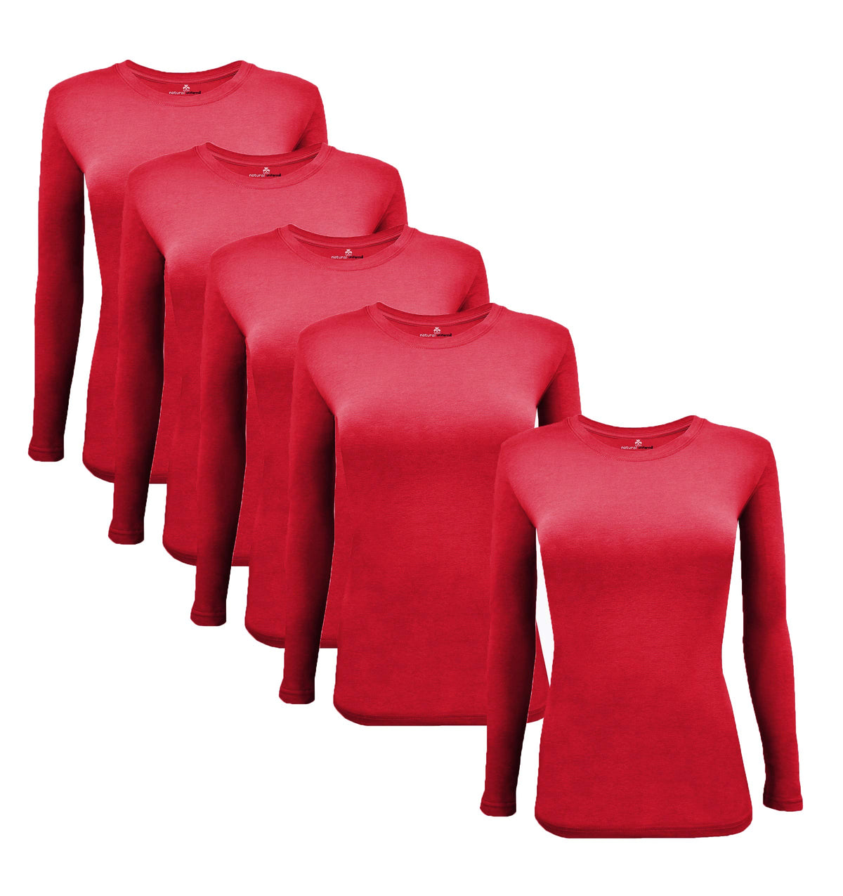 Natural Uniforms Womens Under Scrub Tee Crew Neck Long Sleeve T-Shirt-5-Pack (Xx-Small, 5 Pack Red)