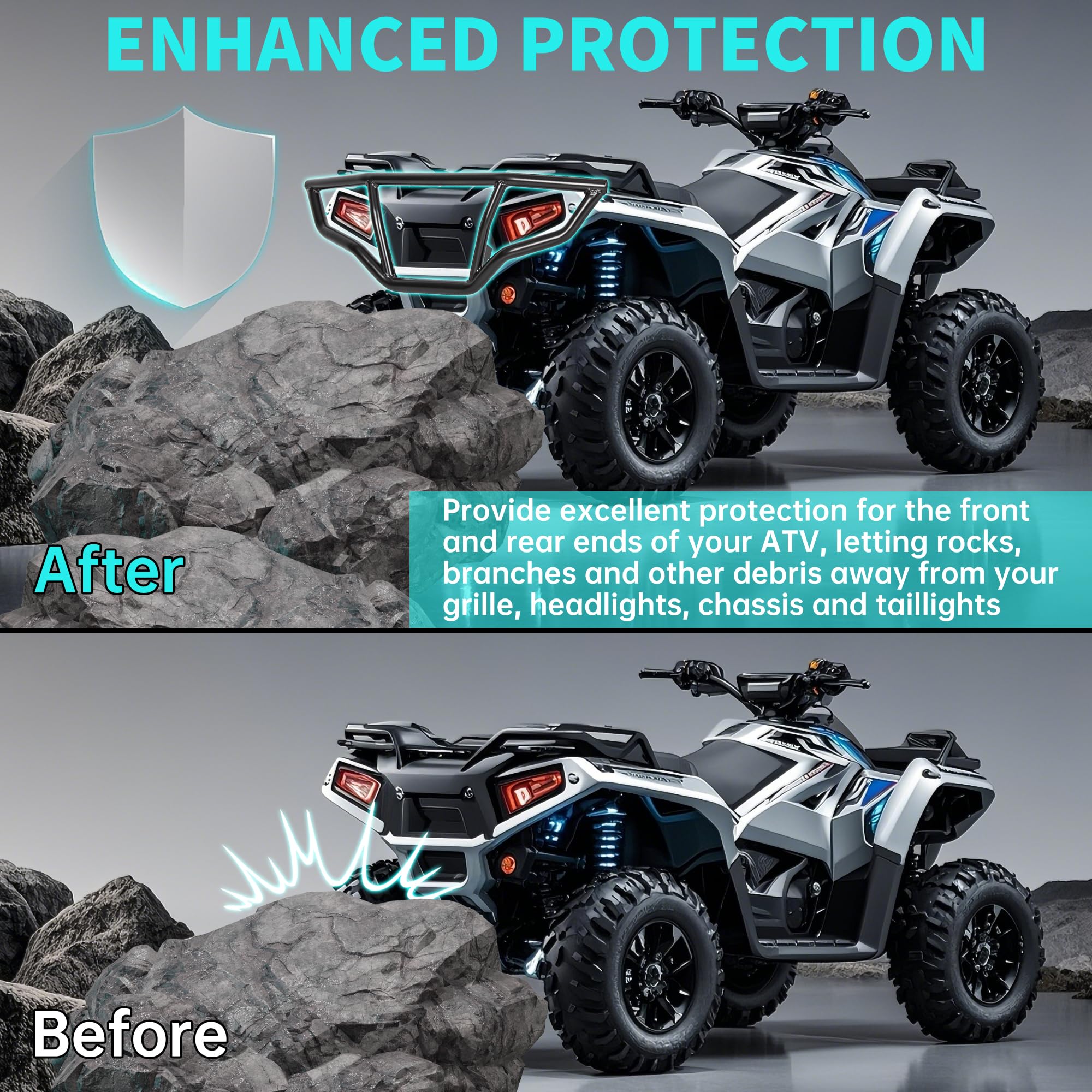 Ecotric Brush Guard Bumper Compatible With 2014-2023 Polaris Sportsman 450 570 Replacement For 2879715 Black Steel Bumper Protec
