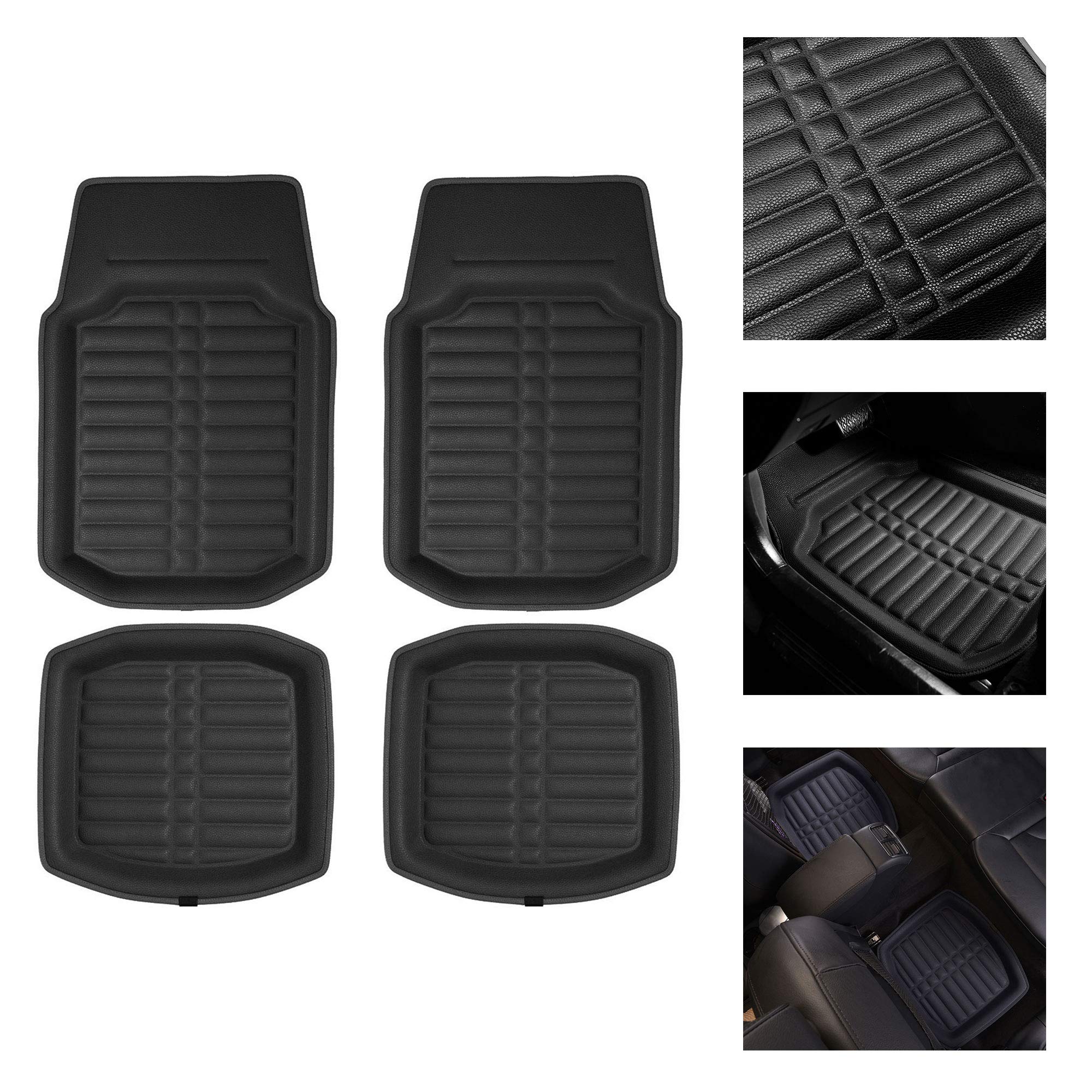 Fh Group Universal Fit For All Weather Protection Deep Tray Style Automotive Floor Mats Fits Most Cars, Suvs, And Trucks, 4 Piece Solid Black