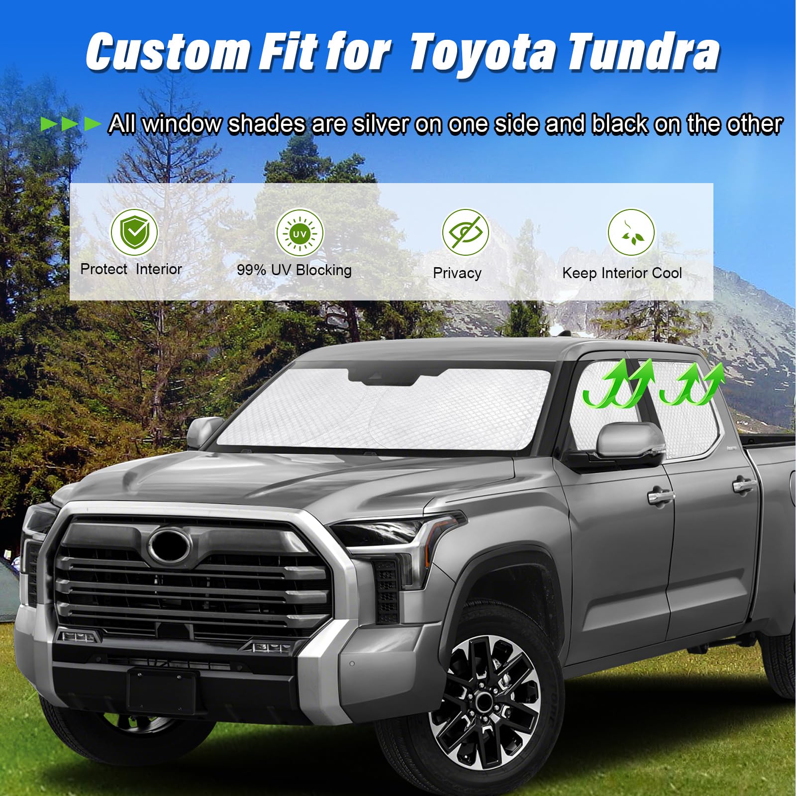 Kmf Windshield Sun Shade Replacement For Toyota Tundra Accessories 2022-2024 2025,Side Rear Window Sun Shade Cover Sun Visor Shi