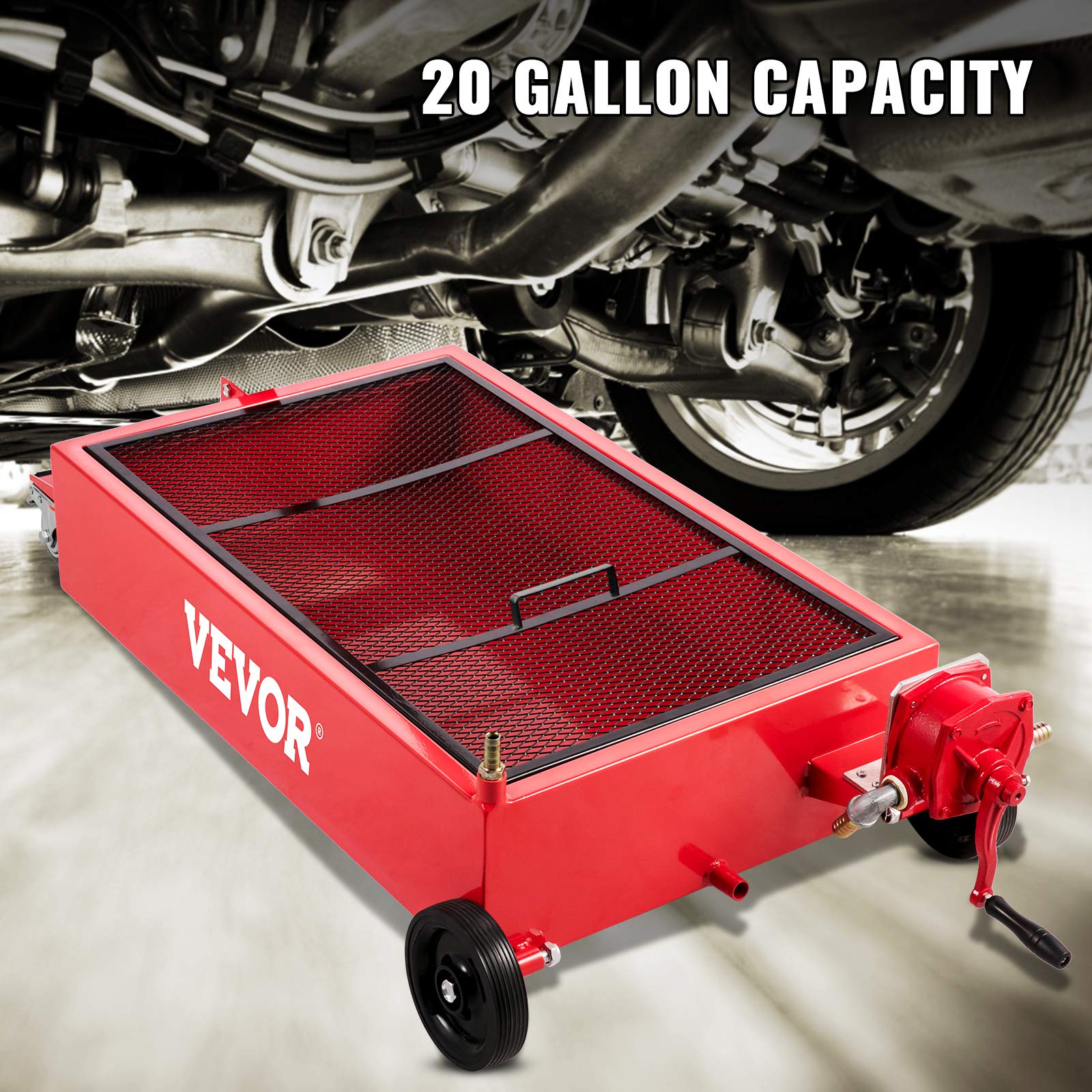 Vevor Oil Drain Pan 20 Gallon Oil Drain Tank, 76L Low Profile Oil Drain Pan, Large Capacity Oil Change Pan, Foldable Hand, With