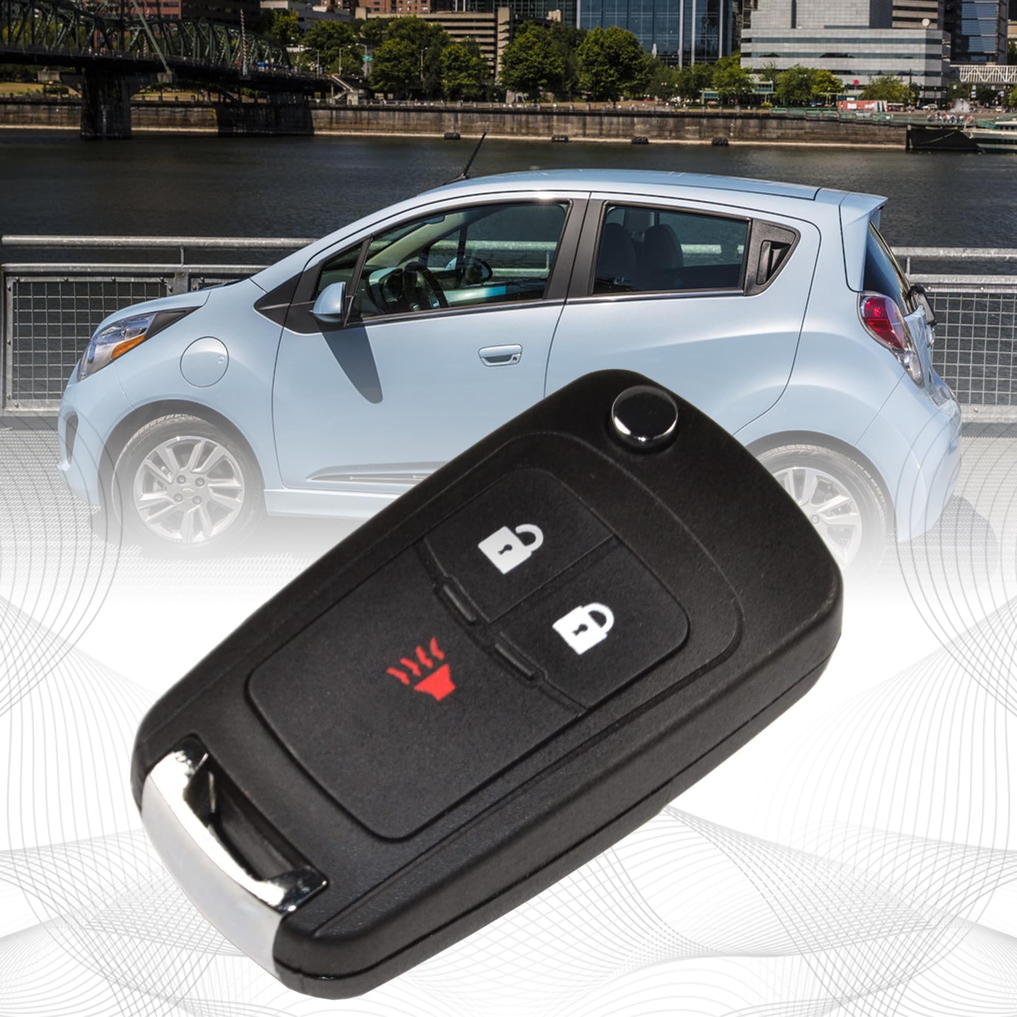 Hqrp Remote Flip Folding Key Fob Shell Case Keyless Entry W/ 3 Buttons Compatible With Chevrolet Spark 2013 2014 2015 2016