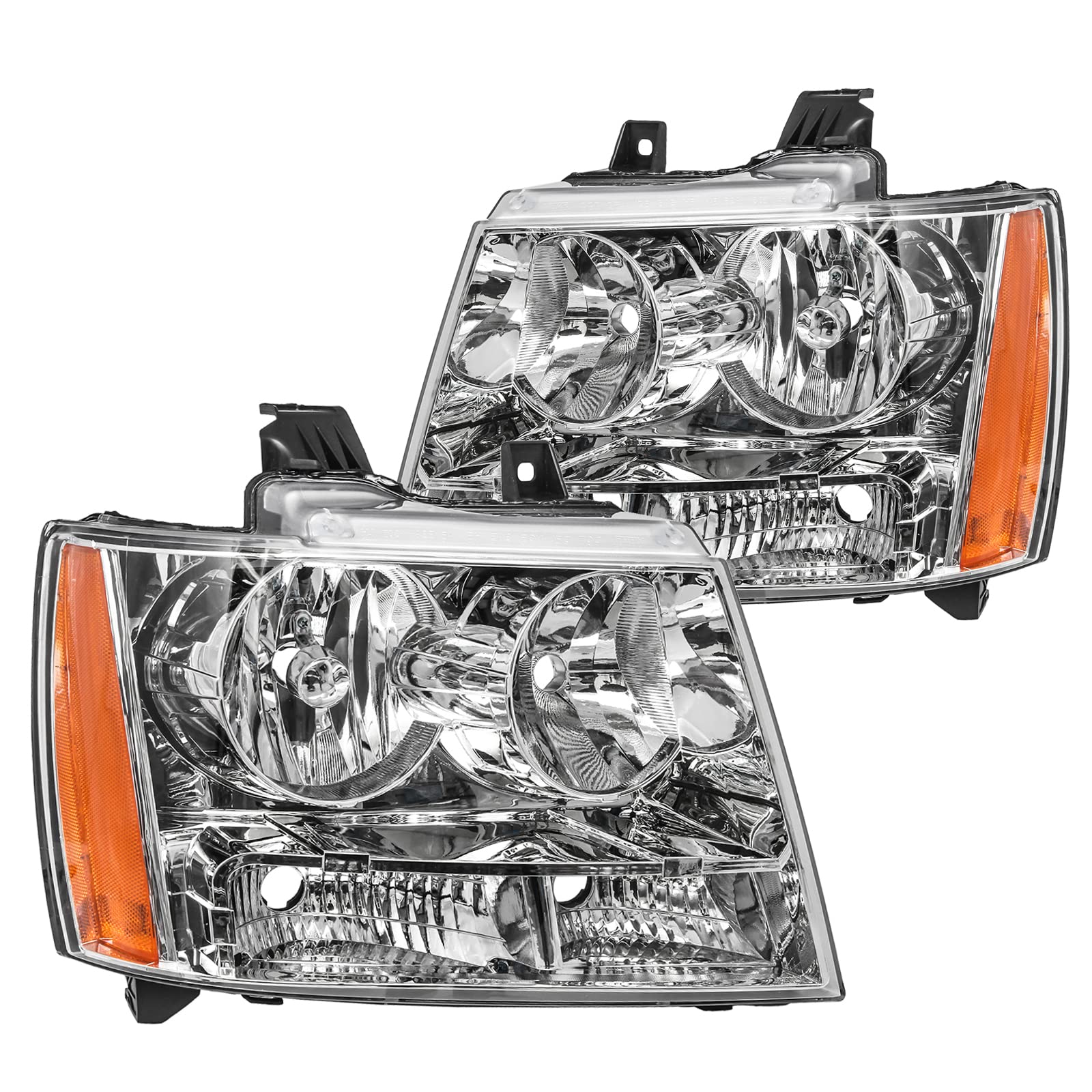 Headlight Assembly For 2007-2013 Chevy Tahoe Suburban Avalanche Replacement Headlights Driver And Passenger Side Pair, Chrome Ho