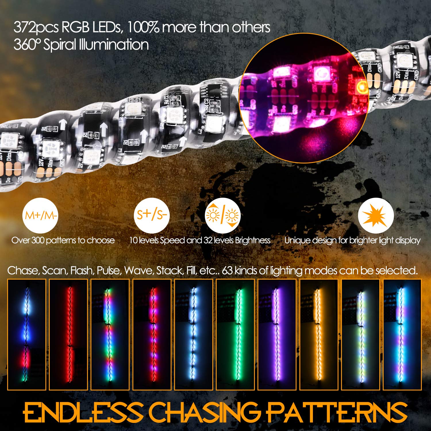 Nirider 5Ft Led Whip Light With Flag Pole Remote Control Spiral Rgb Chase Light Offroad Warning Lighted Antenna Led Whips For Ut