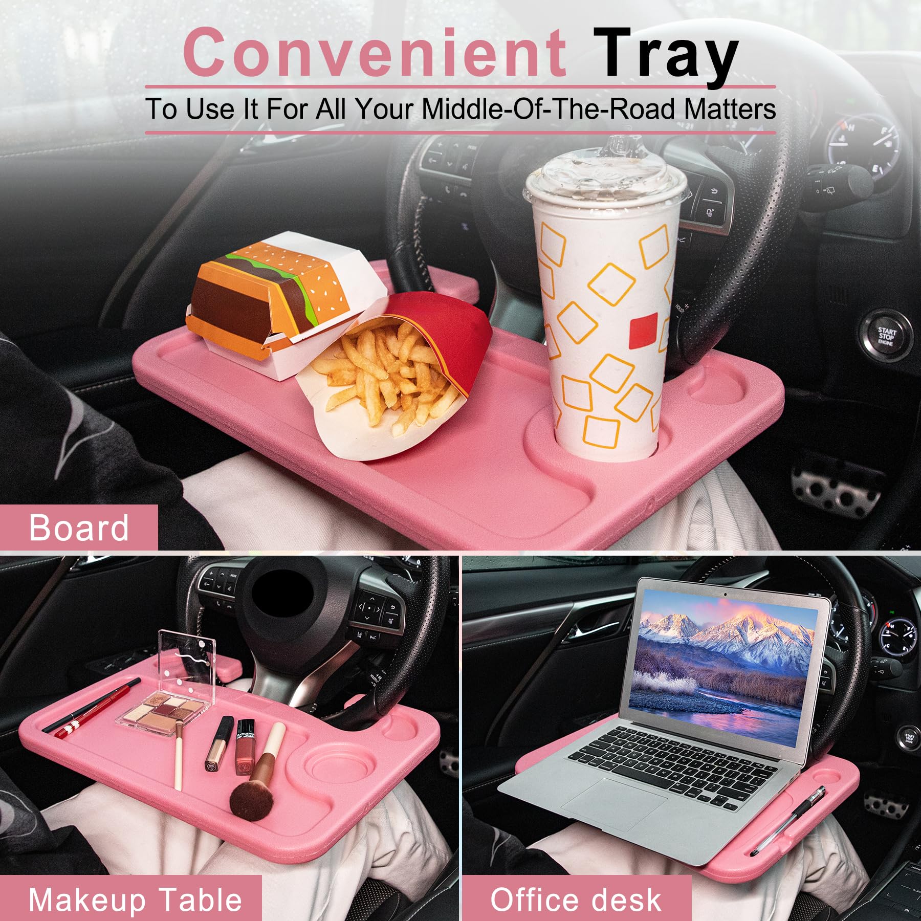 Justtop Car Steering Wheel Desk, Travel Car Accessories, Car Stand Trays For Eating, Multipurpose Car Steering Wheel Desk Tray T