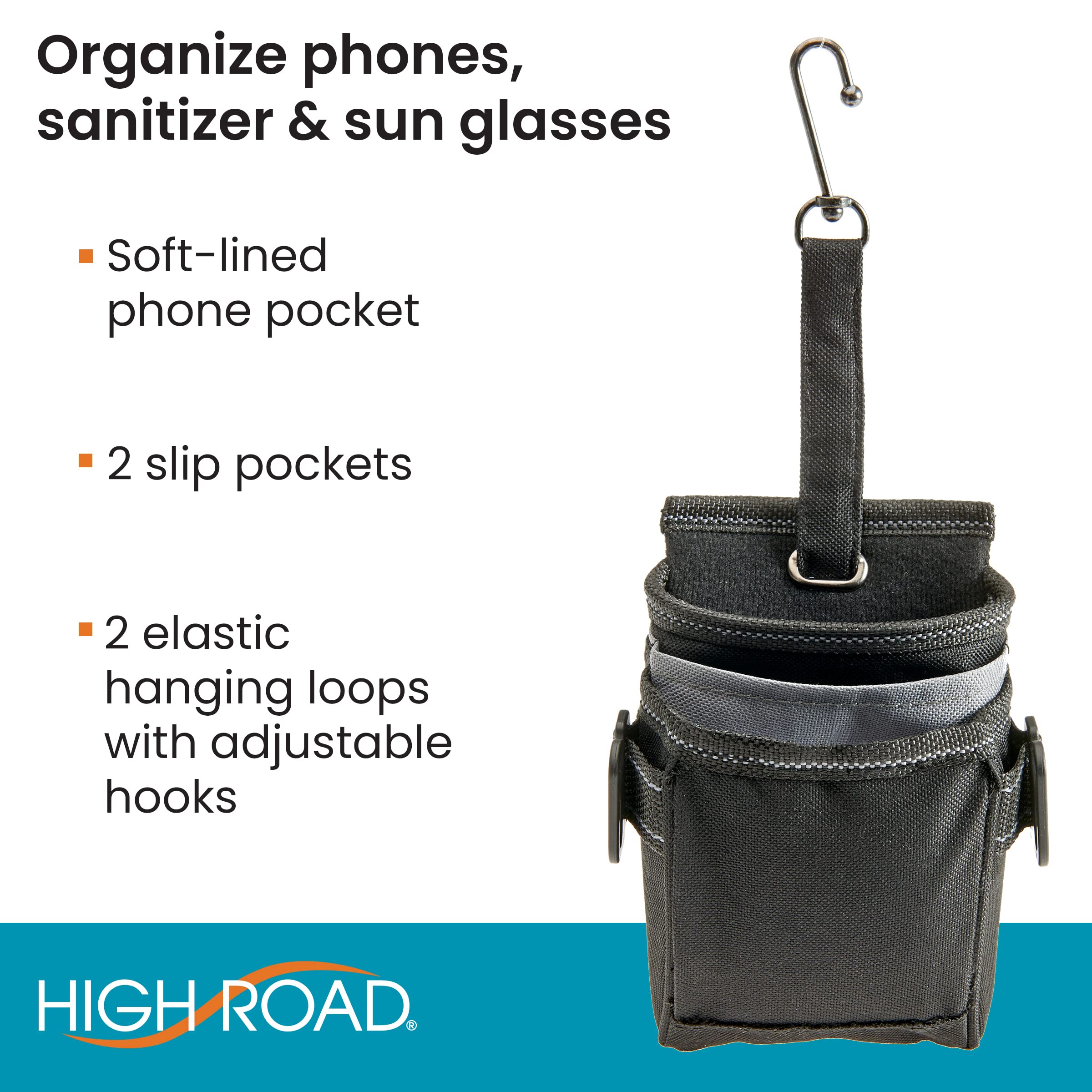 High Road Driverpockets Car Phone Holder Air Vent Pouch And Front Seat Organizer With 3 Pockets, Hanging Hooks And Charging Port