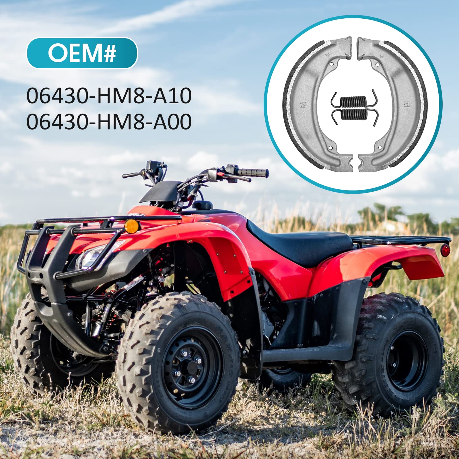 Rear Brake Shoes For Honda Recon 250 Trx250Ex Trx250X Trx250 1997-2022, 06430-Hm8-A10 06430-Hm8-A00