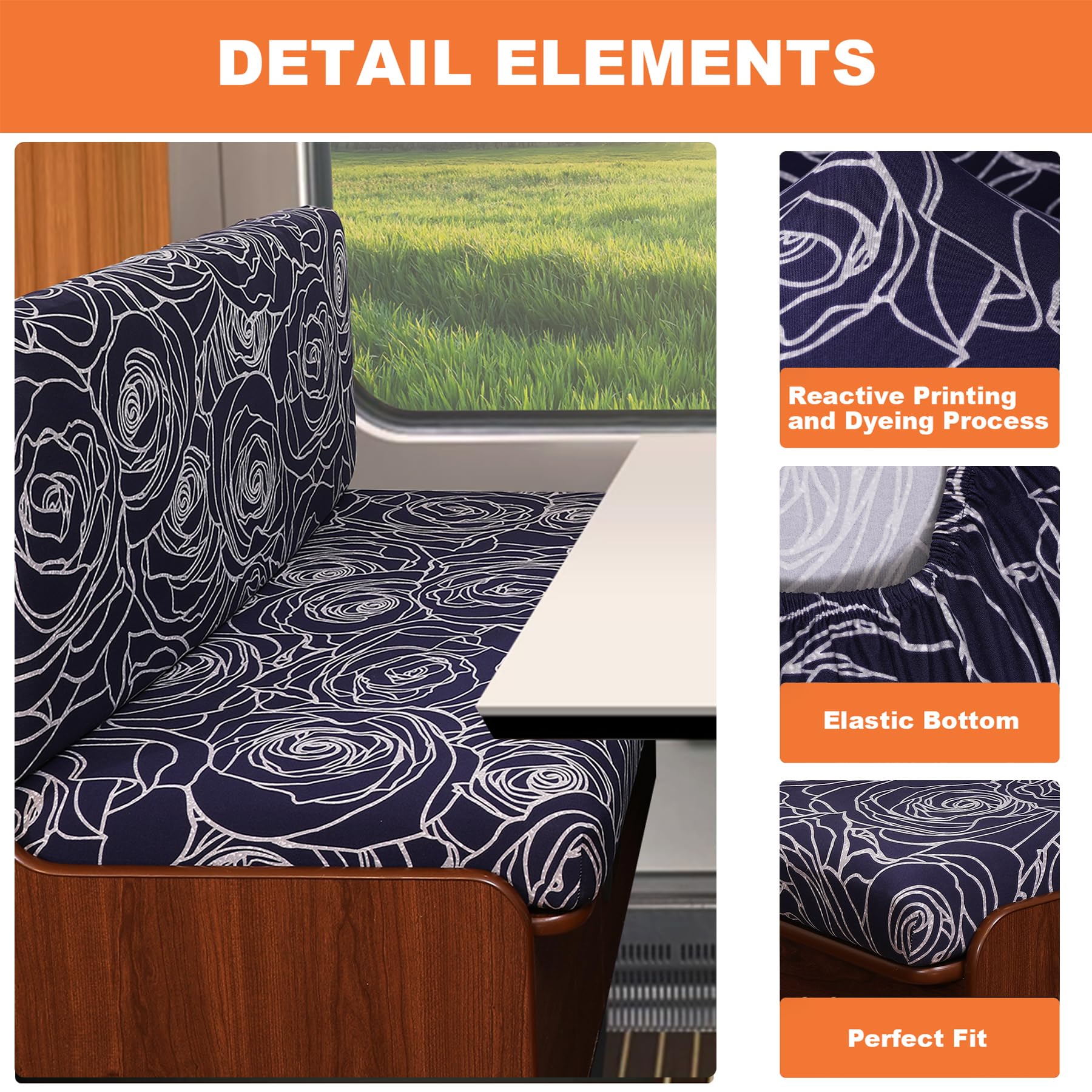 Fuangui Rv Dinette Cushion Covers - Stretch Camper Cushion Booth Seats Replacement - Washable Sofa Furniture Protector (B6, 2 Be