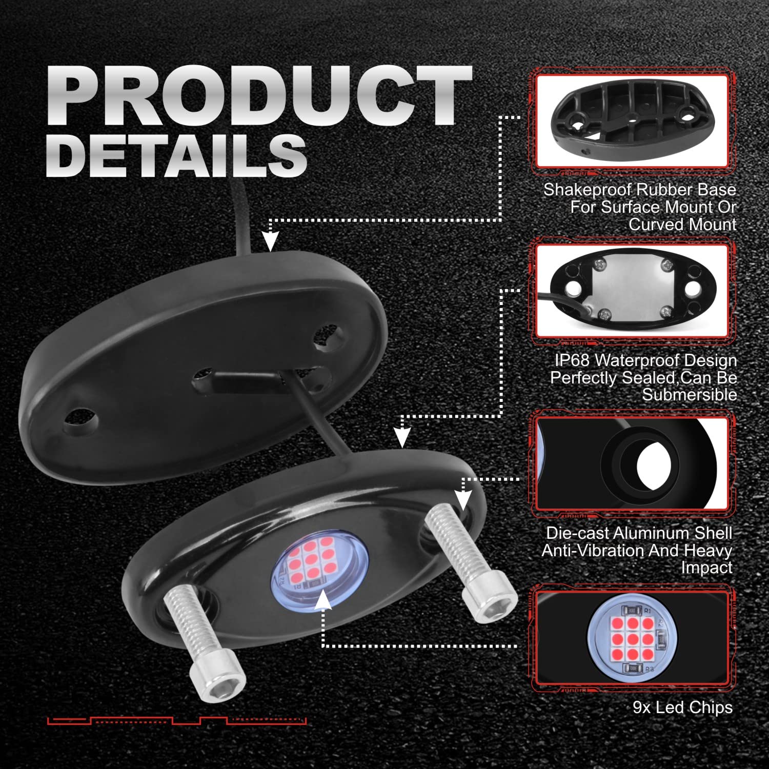 Ly8 6Pods Led Rock Lights Red Neon Underglow Lights For Car Trucks Atv Utv Suv Jeep Boat Underbody Glow Trail Rig Lights Waterproof (Red)