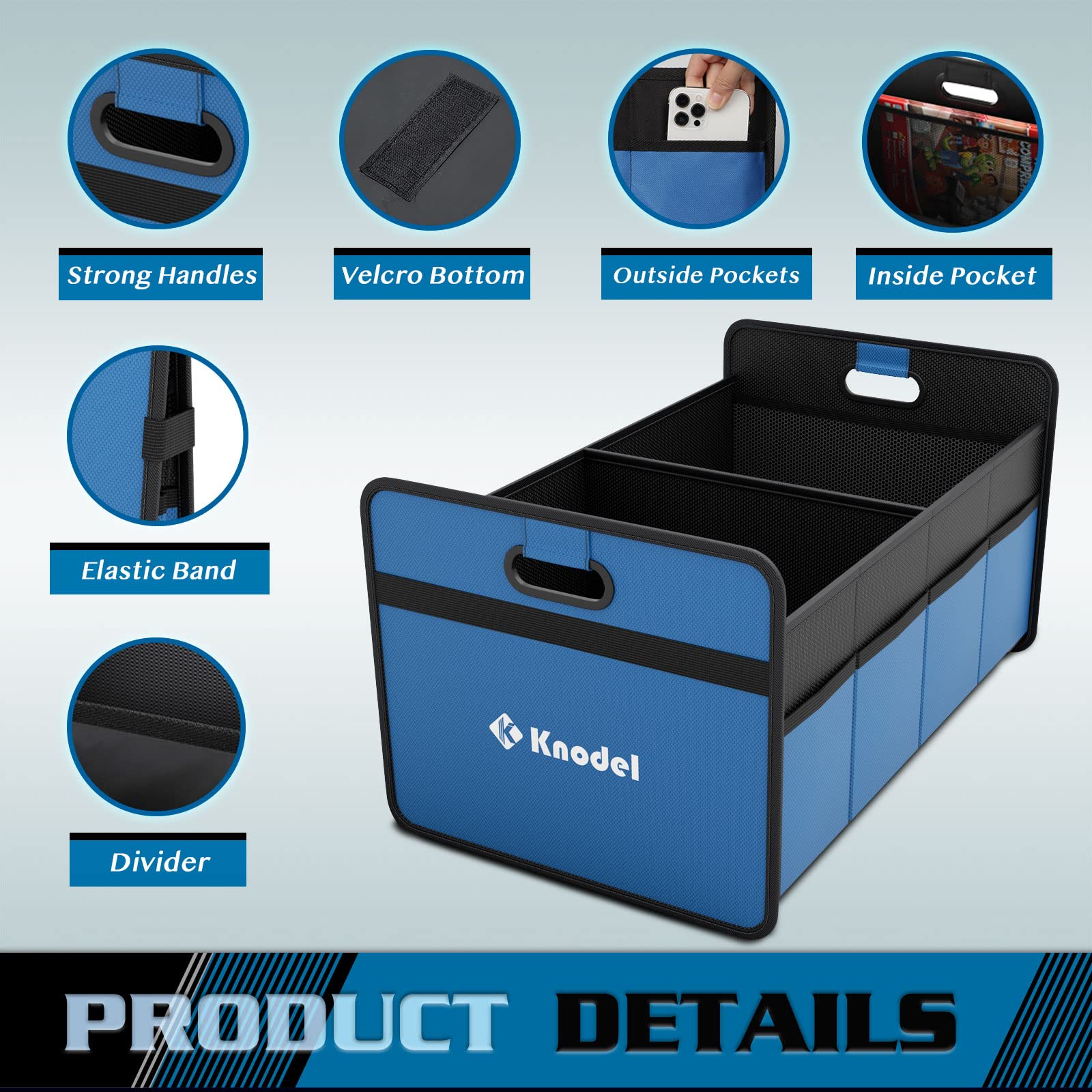 K Knodel Car Trunk Organizer, Foldable Trunk Organizer For Car, Automotive Consoles & Organizers, Car Trunk Storage Organizer With Reinforced Handles (Blue)