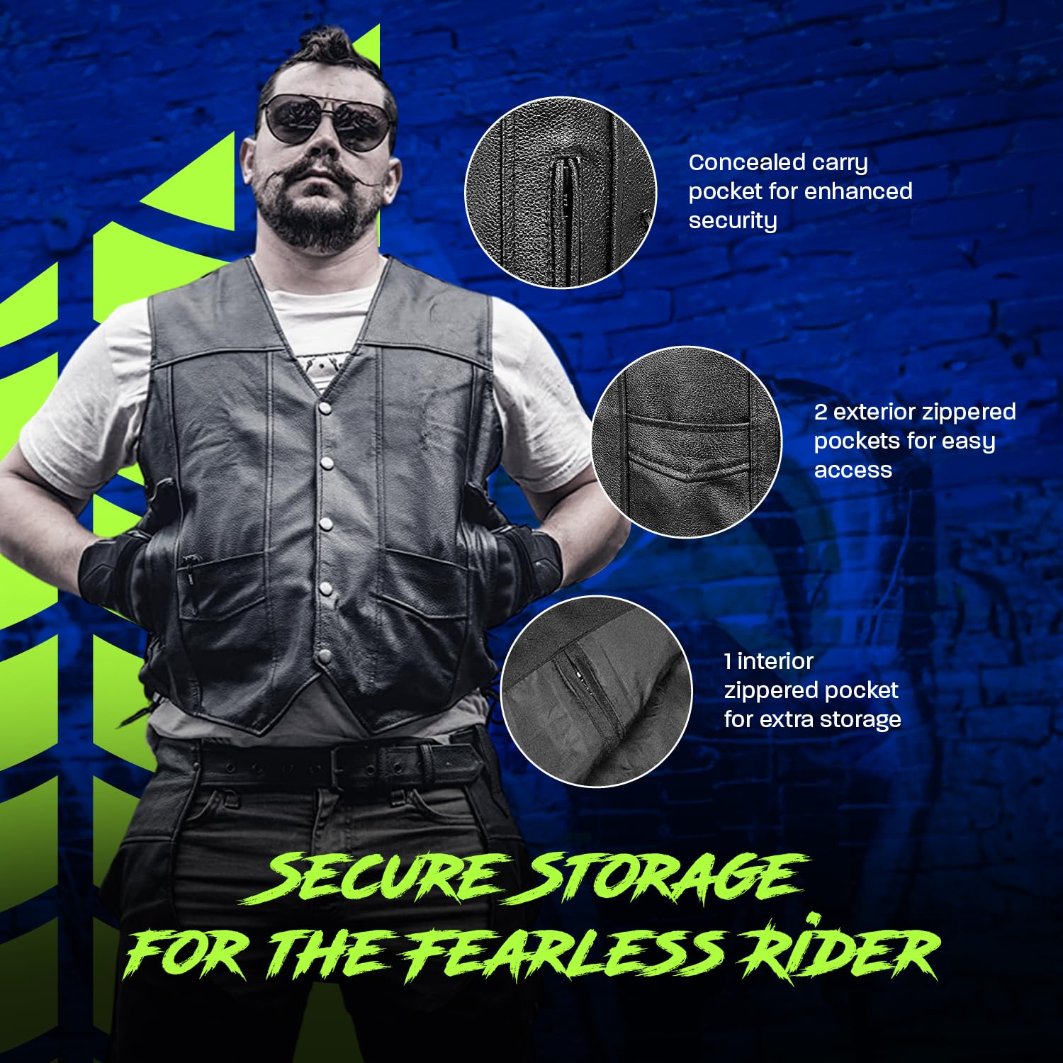 Hwk Leather Motorcycle Vest For Men And Women With Concealed Carry Pocket, Black Genuine Leather Vest With 100% Polyester Lining