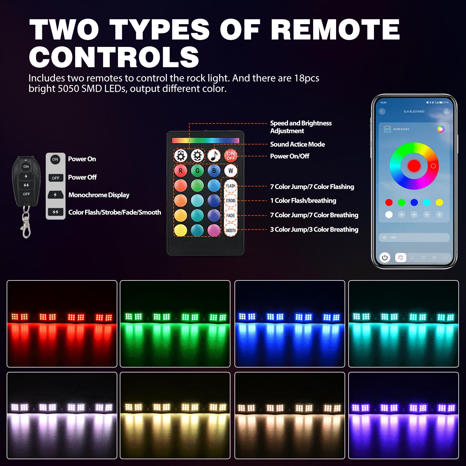 Nilight Rgb Led Rock Lights Kit 8 Pcs 18Led Wide Angle Wheel Well Light With Remote & Bluetooth App Dual Control Multi Modes Und