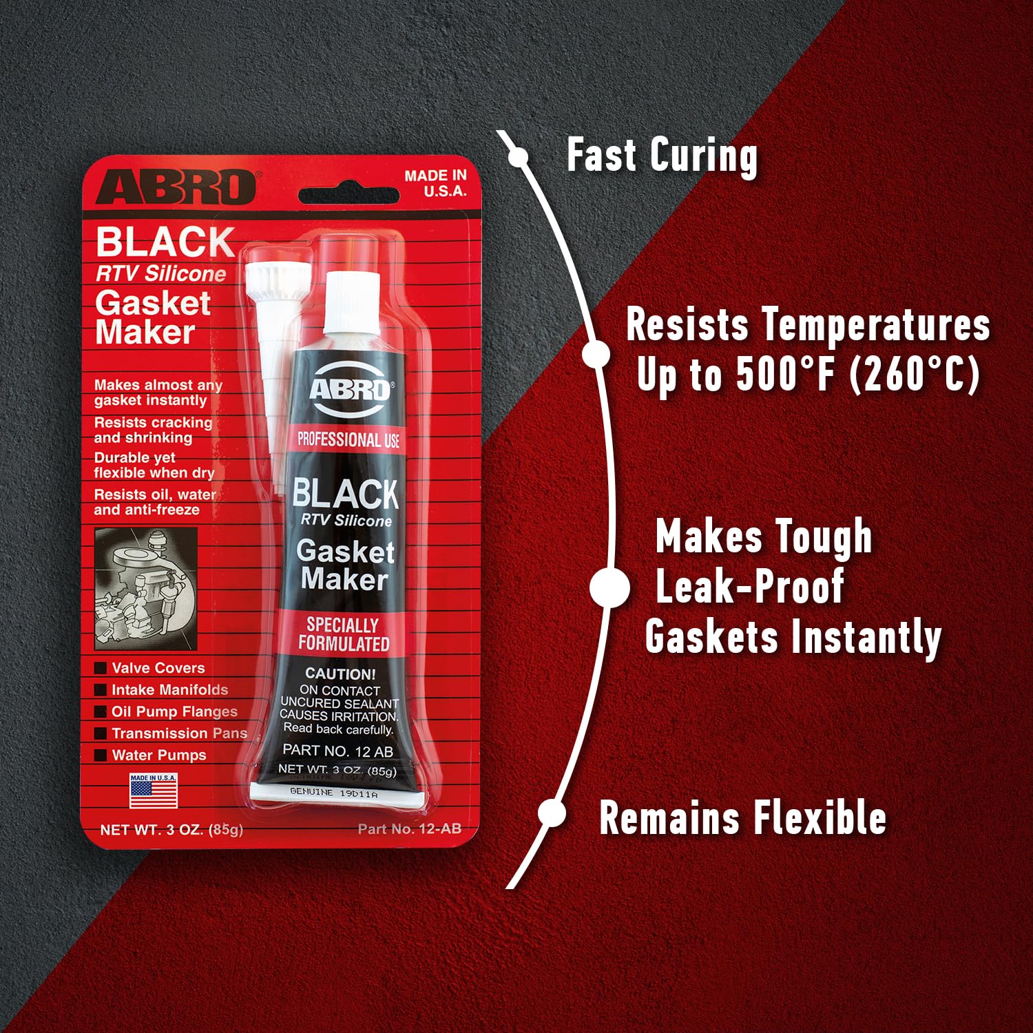 Abro Rtv Silicone Sealant And Gasket Maker: High Temp Silicone, 500F Heat, 3 Oz/85G Tube - Black