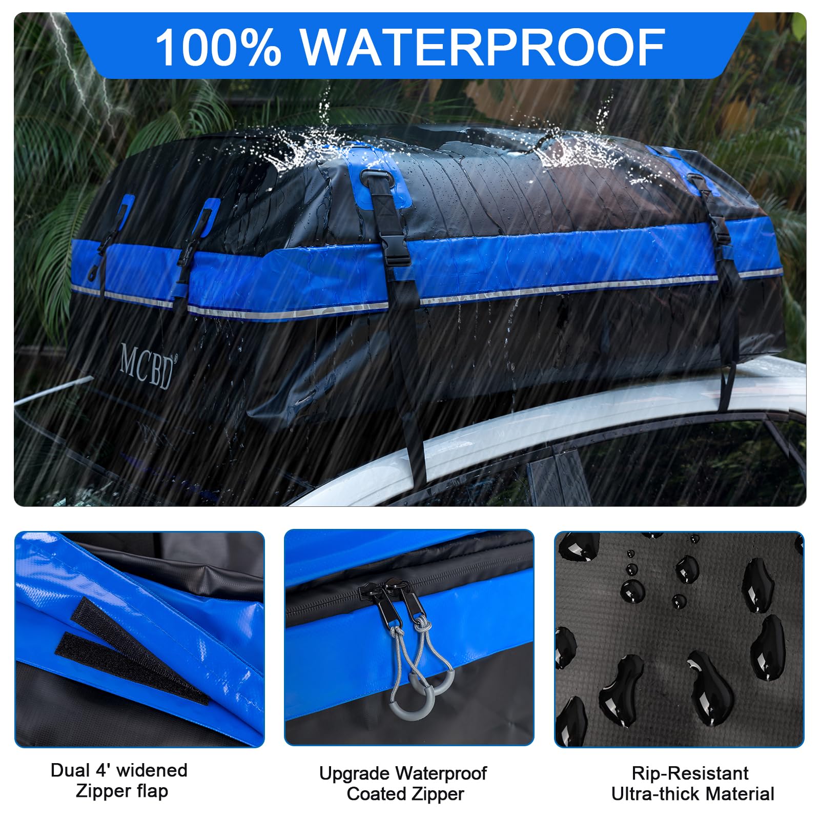 Rooftop Cargo Carrier Bag, 15 Cubic Feet Soft-Shell Waterproof Car Roof Luggage Bag For All Vehicles Suv With/Without Rails, Inc