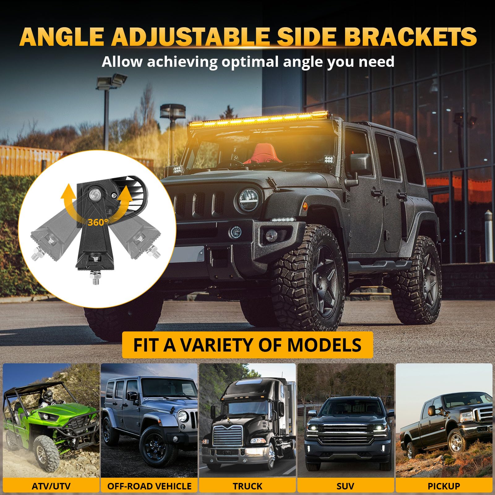 Auxbeam Led Straight Light Bar 50 Inch 288W Amber White Fog Lights, 6 Modes Strobe Yellow Offroad Driving Work Light With Memory