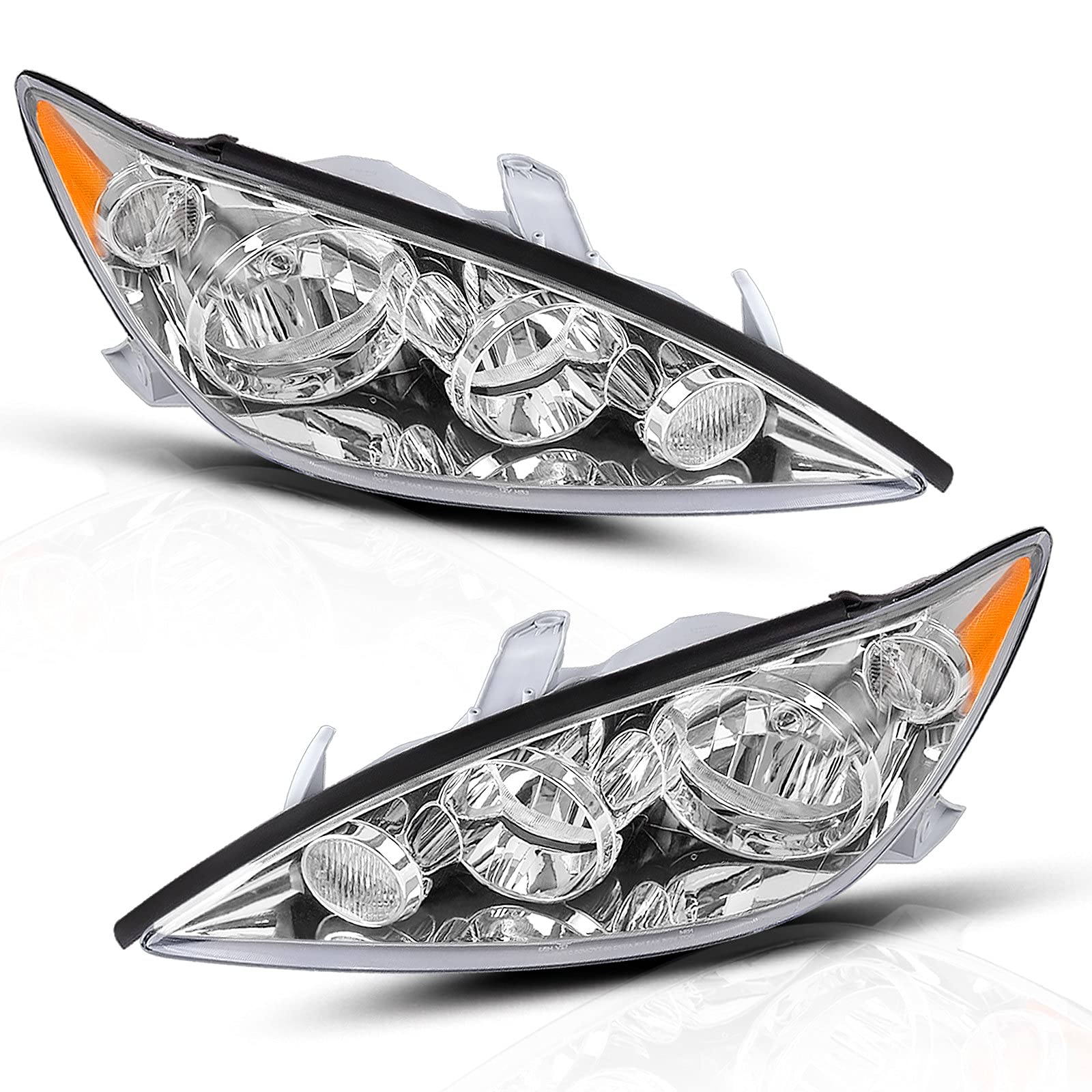 Autosaver88 Headlight Assembly Compatible With 2005-2006 Camry Us Built Le & Xle Chrome Housing With Amber Reflector Clear Lens