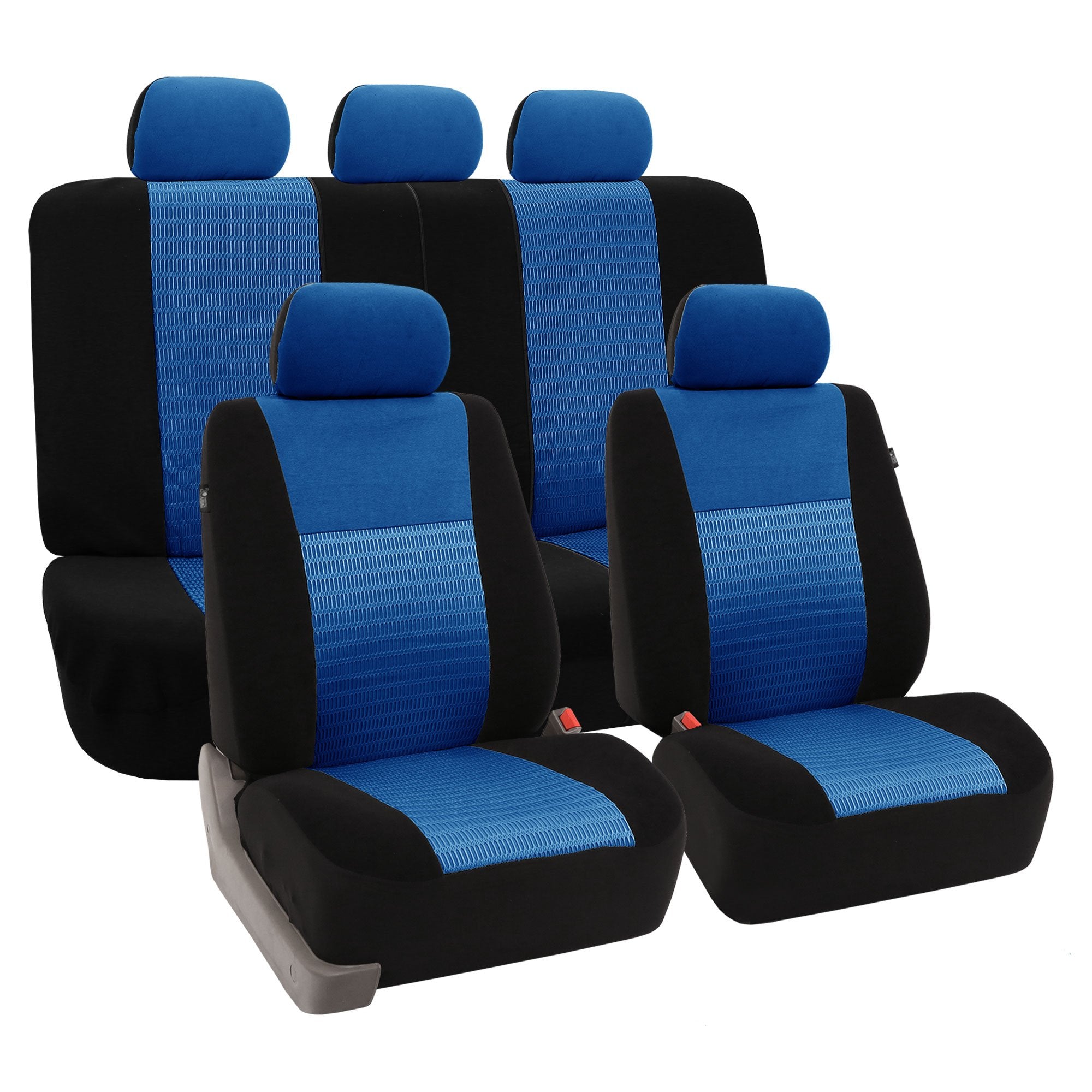 Fh Group Car Seat Covers Trendy Elegance Blue Full Set Automotive Seat Covers, Airbag And Split Rear Combo Non-Slip Dash Grip Pa