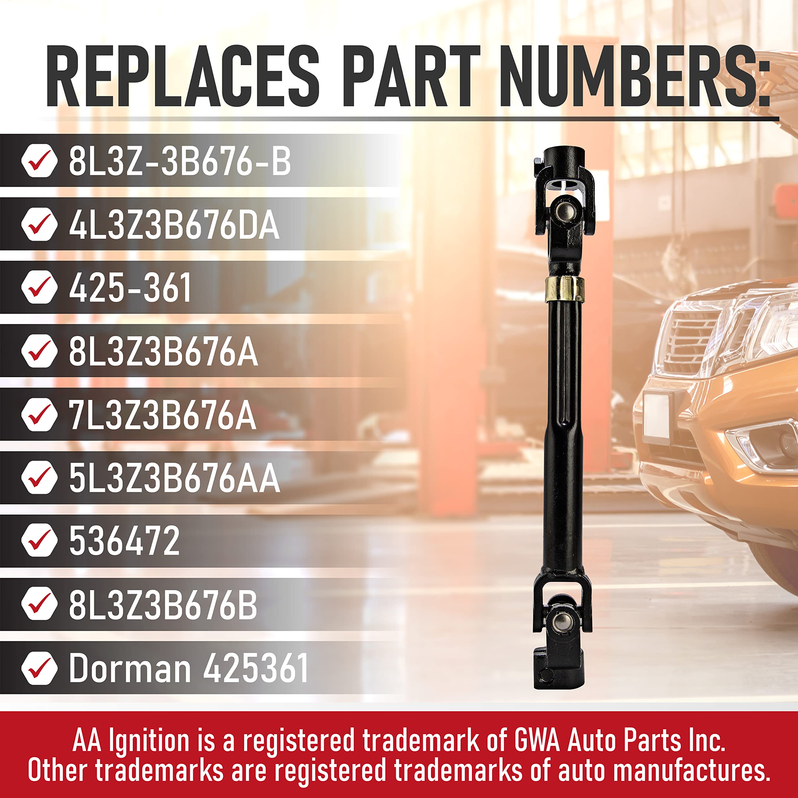 Intermediate Steering Shaft With U Joint Coupler - Compatible With Ford F-150 2004-2008 And Lincoln Mark Lt 2006-2008 - Replaces 8L3Z-3B676-B, 4L3Z3B676Da, 7L3Z3B676A - Lower Column Joints