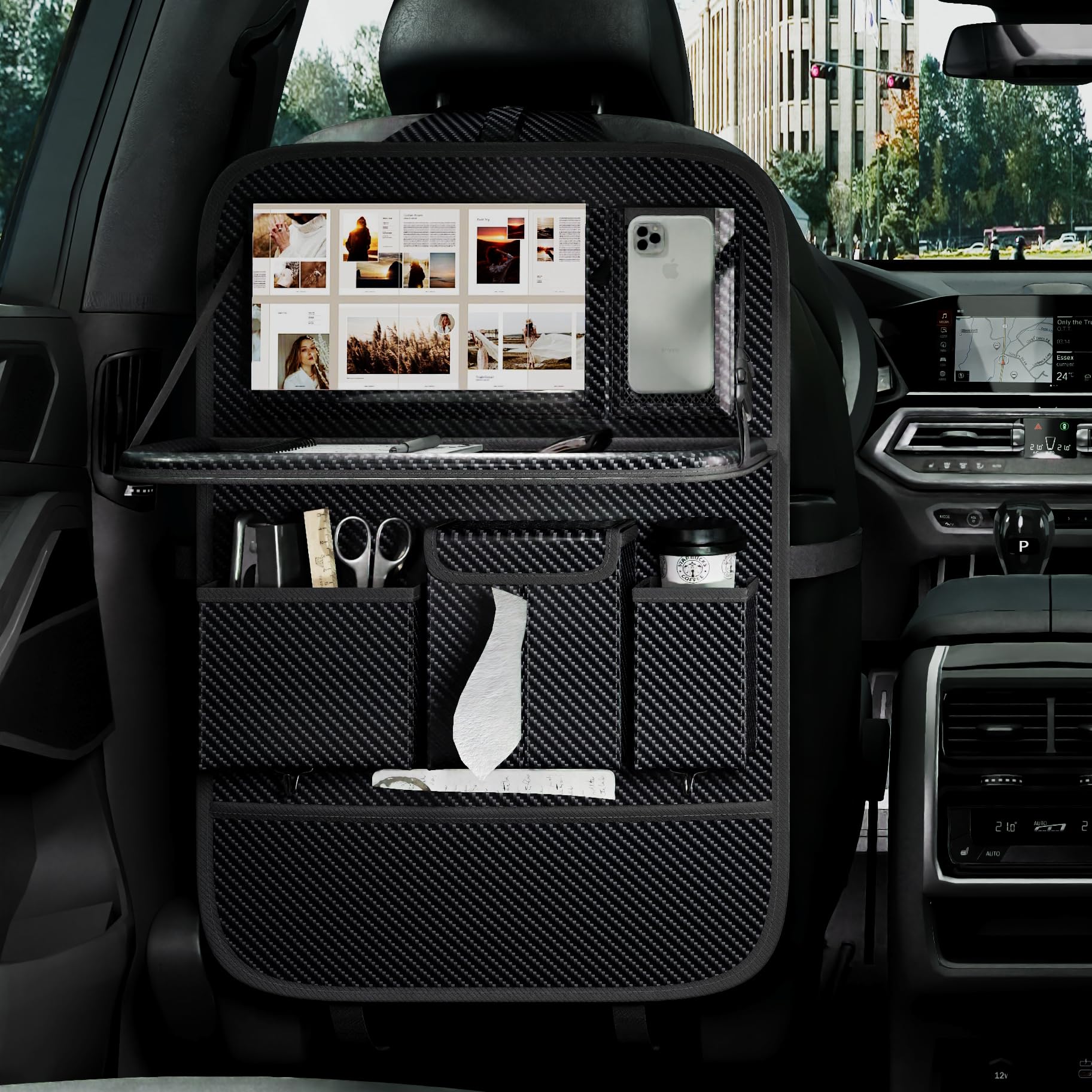 GMQ Back Seat Car Organizer 1 Pack,Backseat Organizer with Tray,Multifunctional Car Seat Back Storage Box with Foldable Tablet H