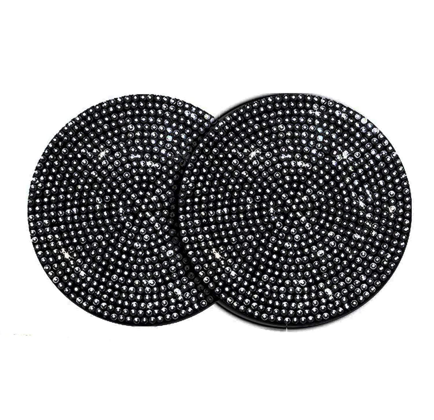 2Pcs Bling Cup Holder Insert Coaster- 2.75 Inch Silicone Anti-Slip Shockproof, Universal Fashion Car Interior Accessories For Women (Black)