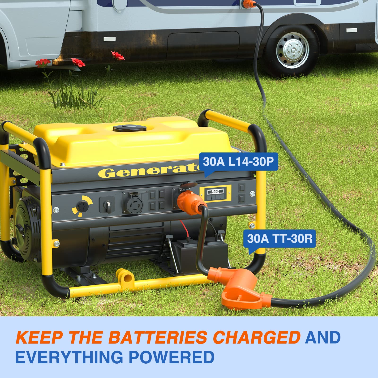 Nilight Rv Generator Adapter Cord 30 Amp To 30 Amp 4 Prong Pure Copper Heavy Duty Twist Lock Male Plug 10 Gauge Wire L14-30P To