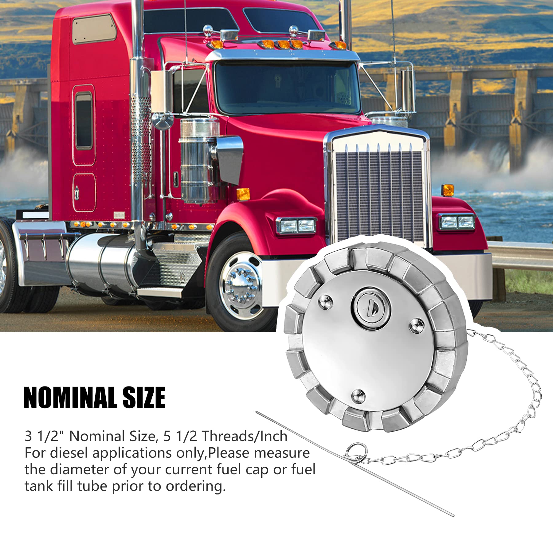 2Pcs Locking Diesel Fuel Cap Compatible With Freightliner Kenworth Western Star Fuel Caps,3 1/2' Course Thread 5.5 Tpi Vented Semi Truck Fuel Tank Cap With 4 Keys